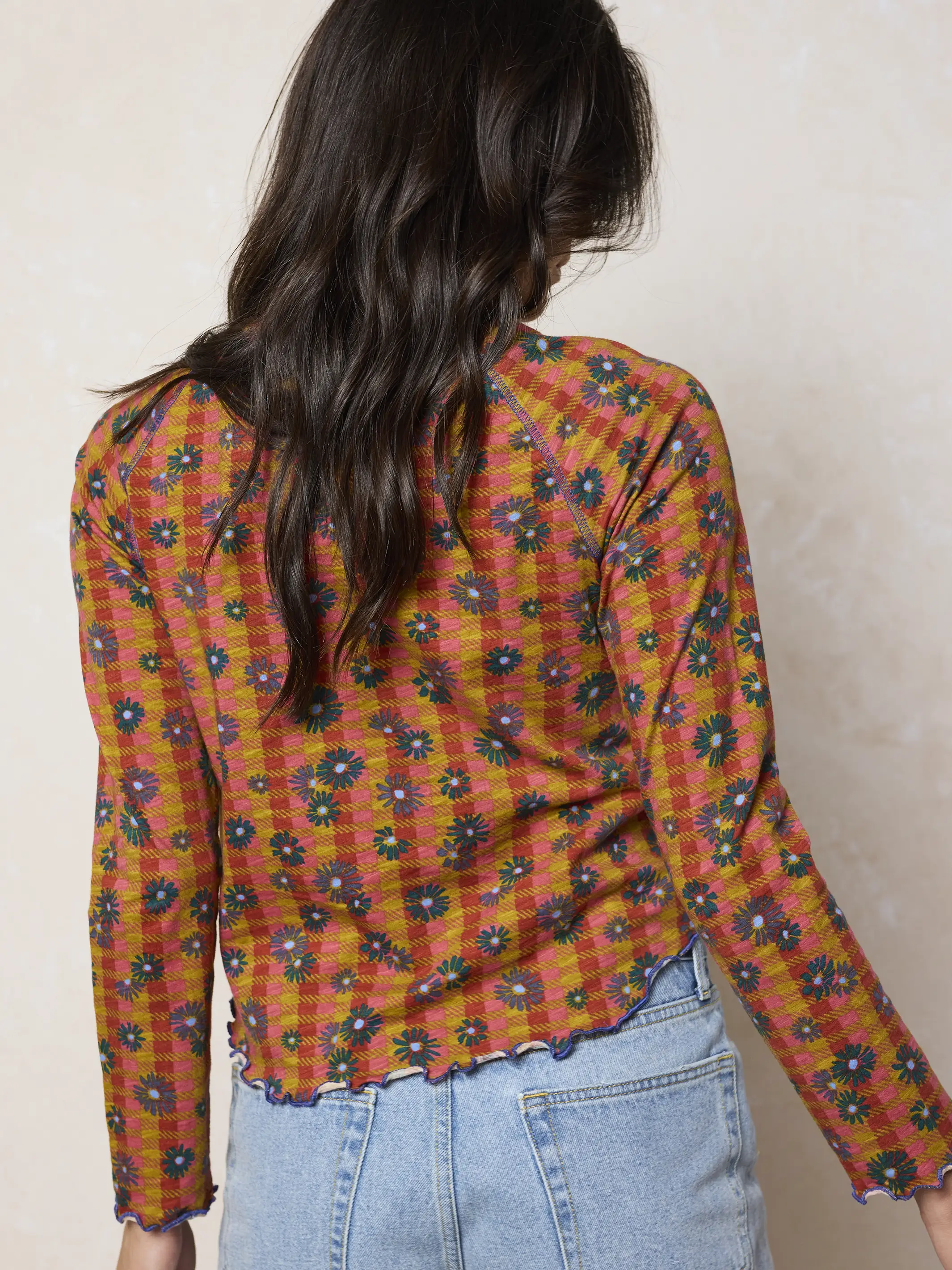 Lily Cotton Long Sleeve Tee Shirt - Hudson Valley Plaid Rust - Image 5