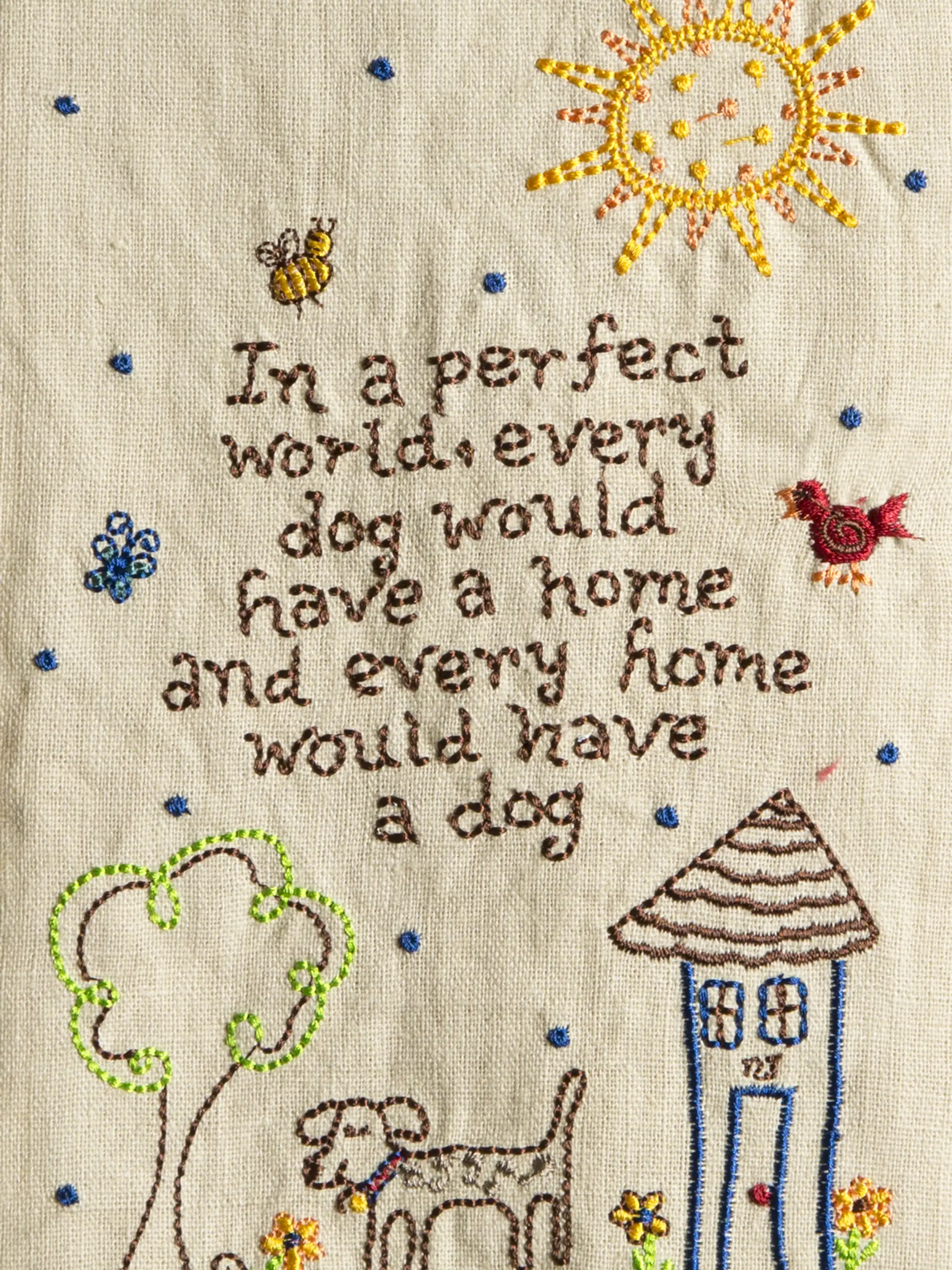 Linen Embroidered Hand Towel - Dog - Image 2
