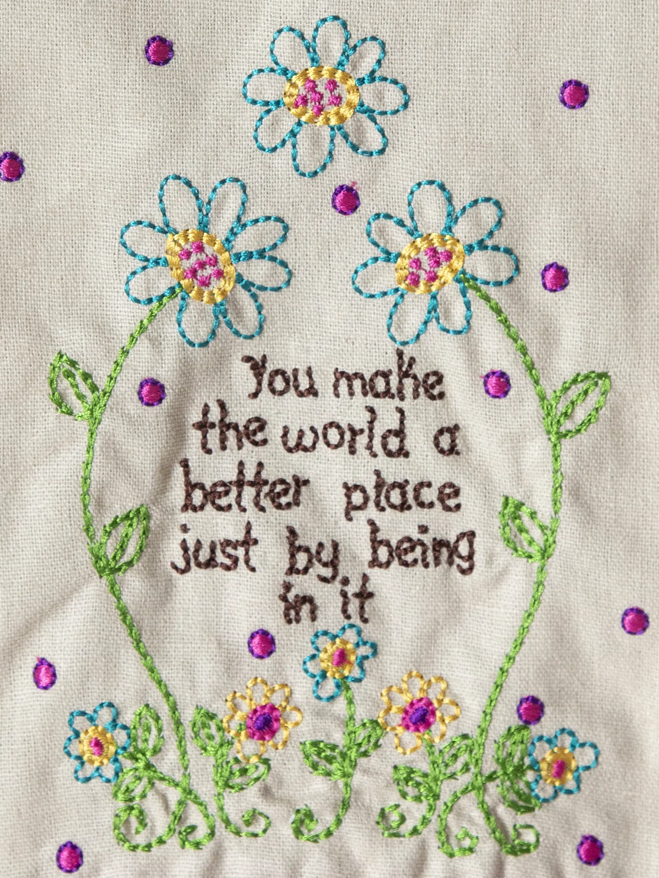 Linen Embroidered Hand Towel - You Make The World Better - Image 2