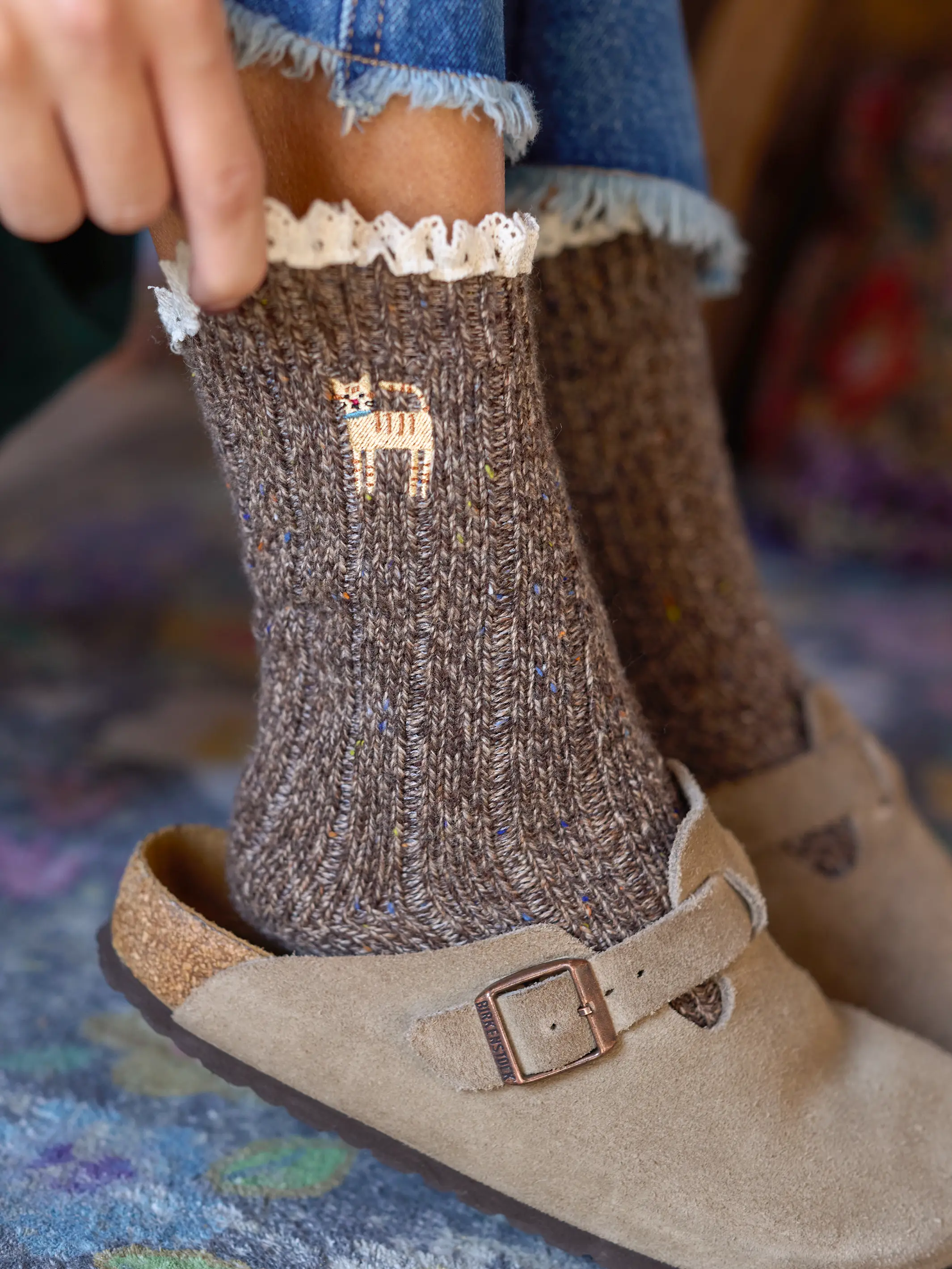 Little Things Embroidered Socks - Cat - Image 3