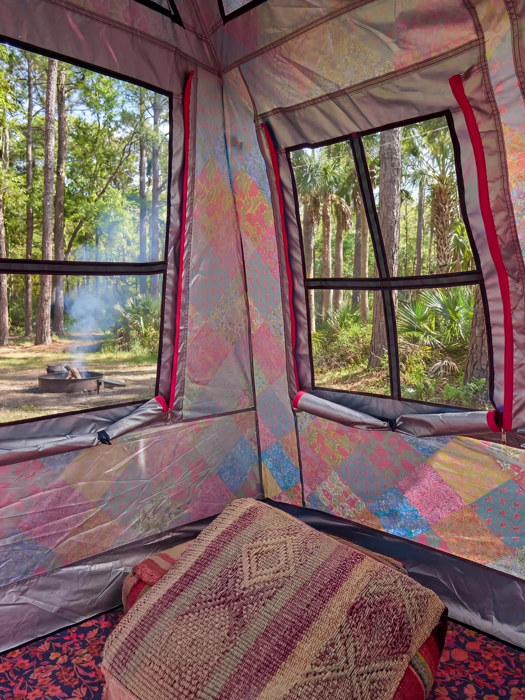 Live Happy Camping Tent - Bright Patchwork Zinnias - Image 4