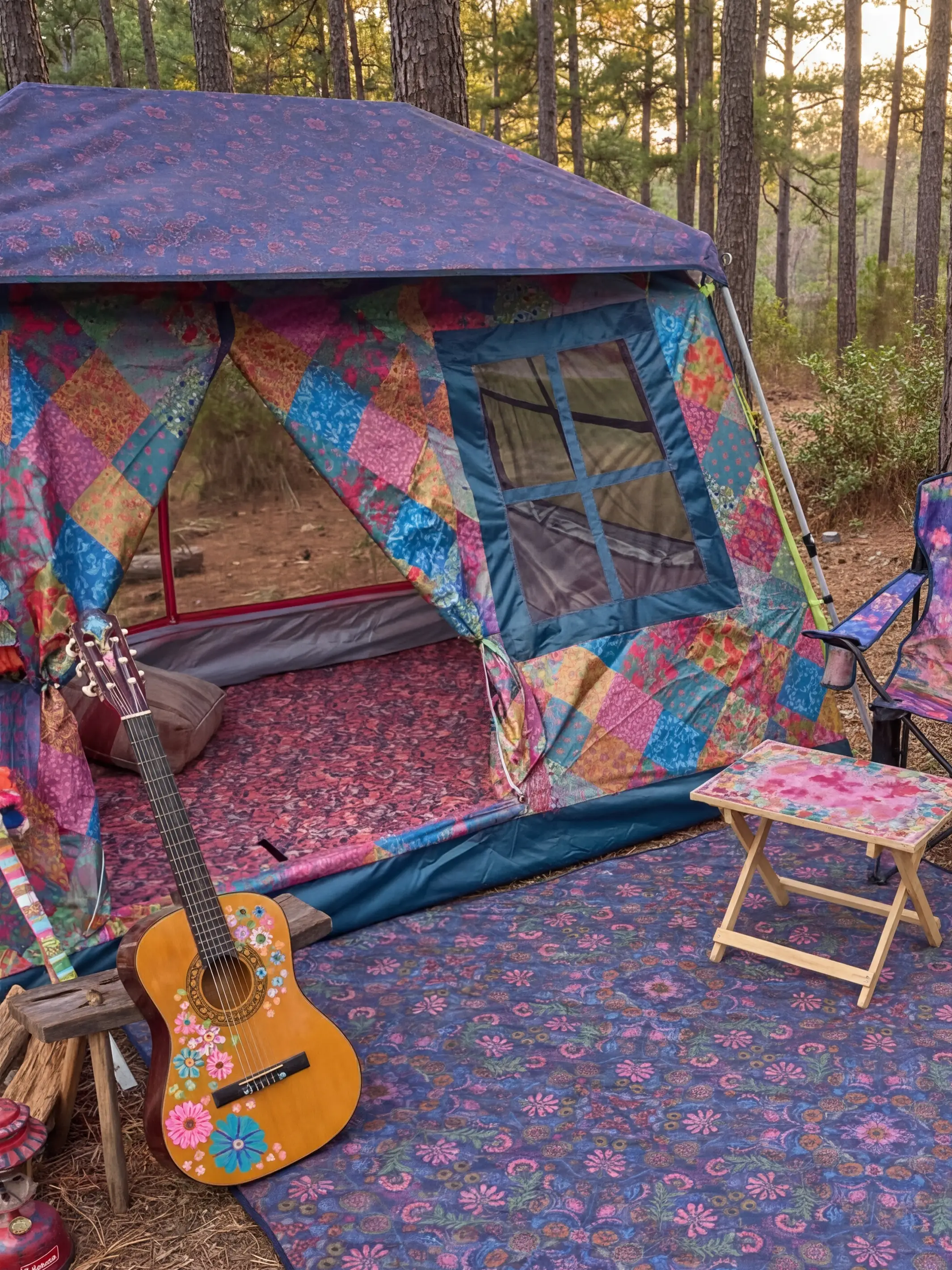 Live Happy Camping Tent - Bright Patchwork Zinnias - Image 5