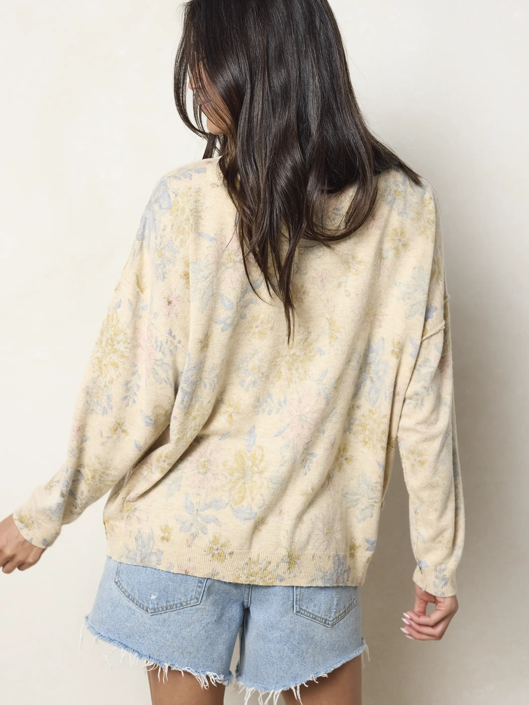 Live Happy Cardigan Sweater - Dahlia Flora Ivory - Image 4