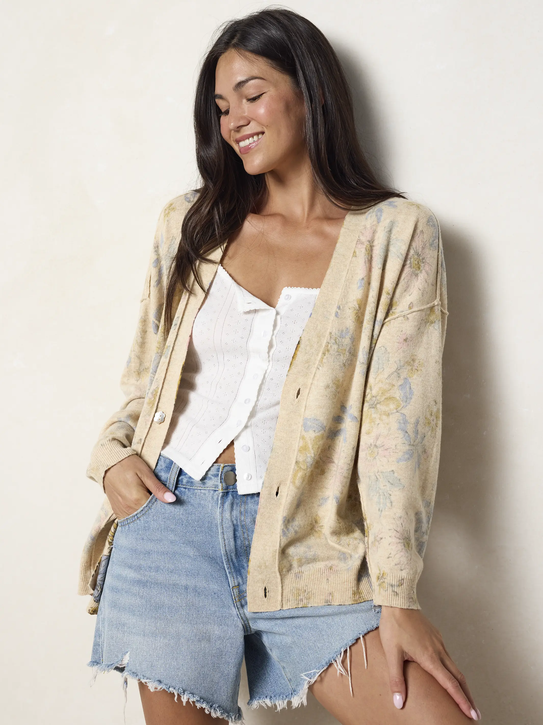 Live Happy Cardigan Sweater - Dahlia Flora Ivory - Image 5