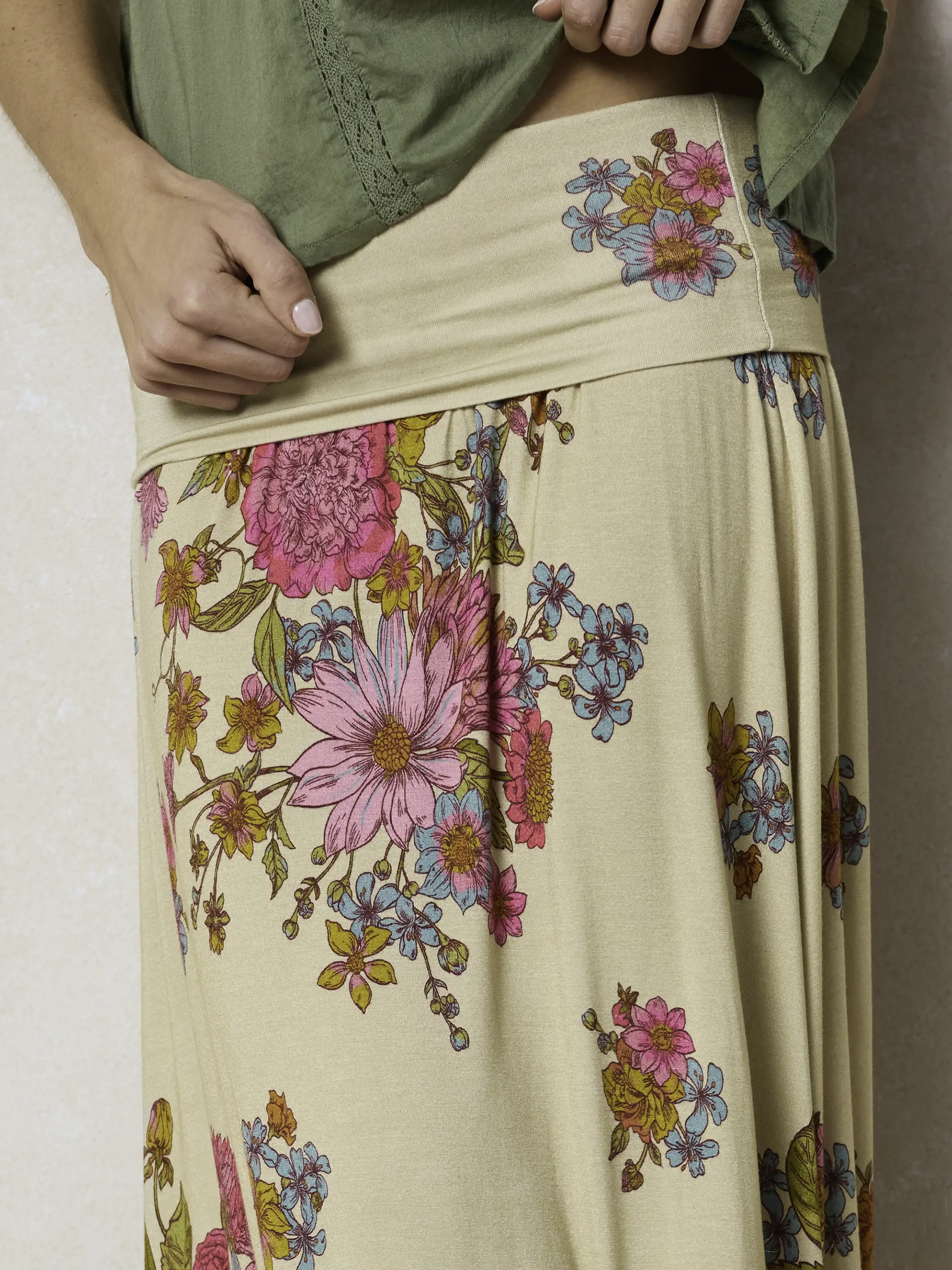 Live-In-It Knit "ButterSoft" Maxi Skirt - English Garden Cream - Image 5