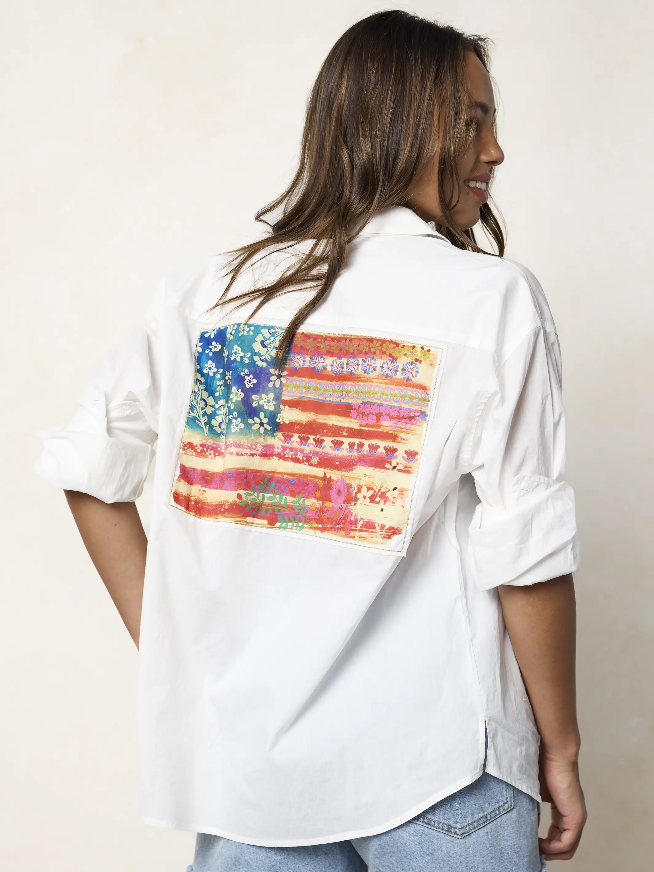 Lived In Applique Cotton Button Down - American Flag - Image 5
