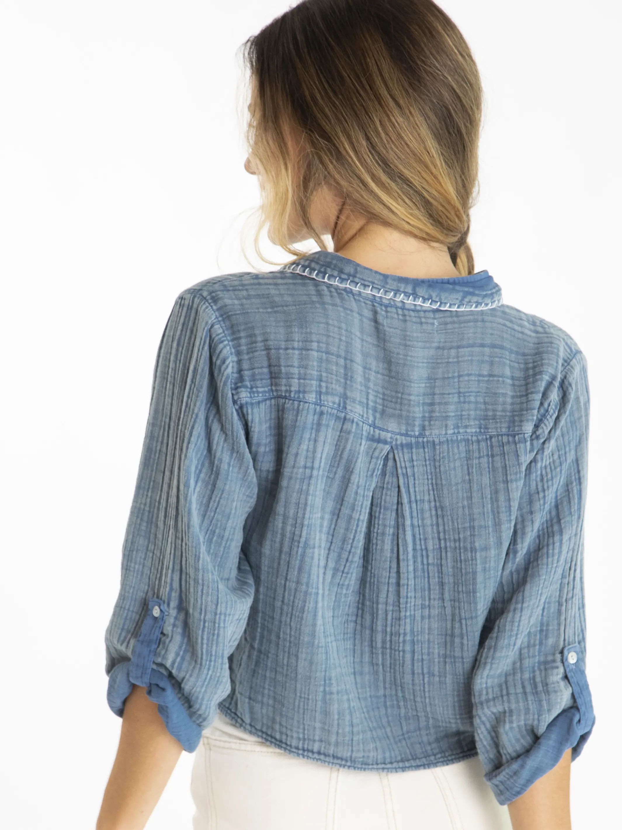 Lola Tie Cotton Button Down - Denim - Image 3