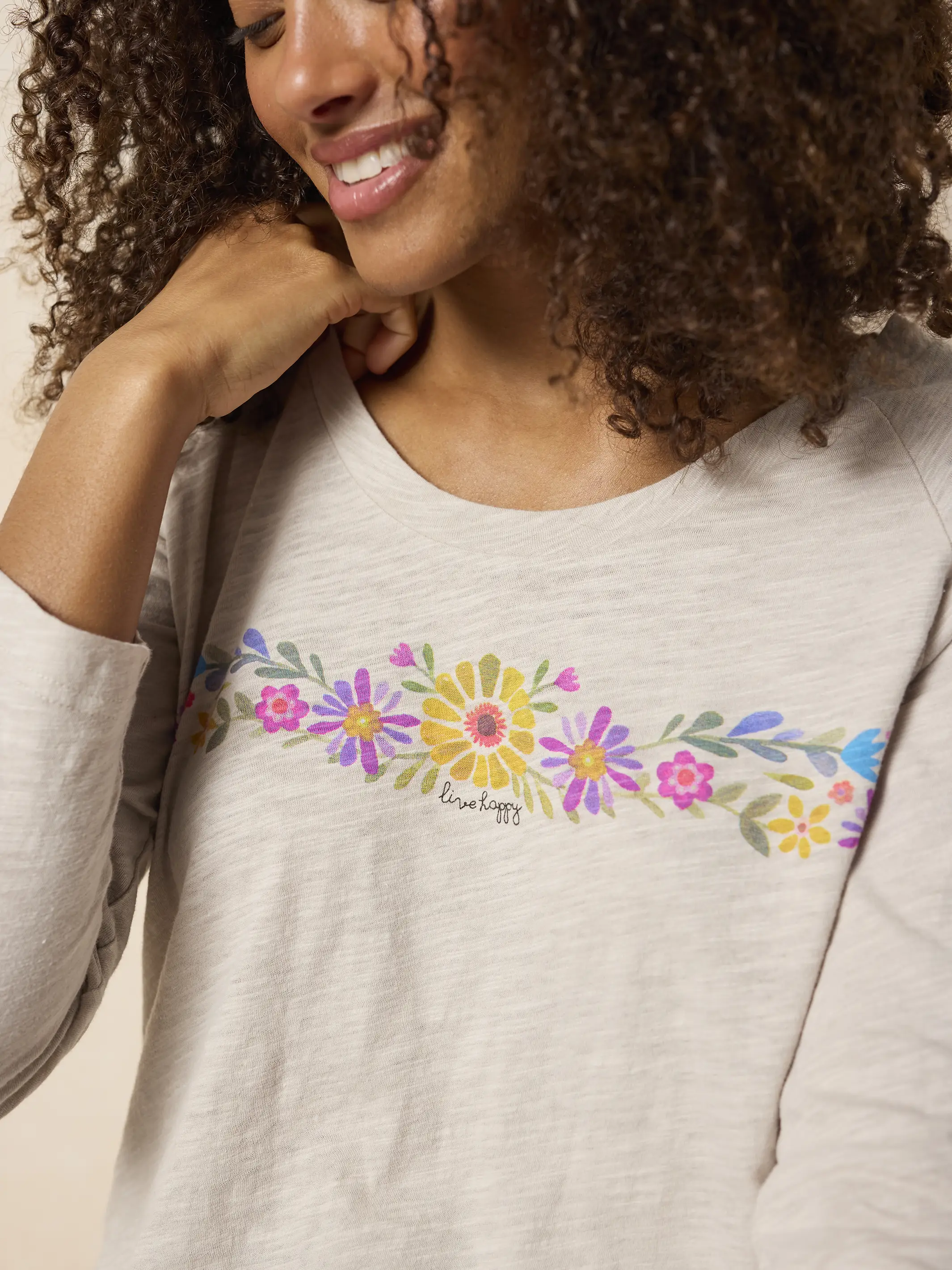 Long Sleeve Boho Cotton Tee Shirt - Moonstone Live Happy - Image 2