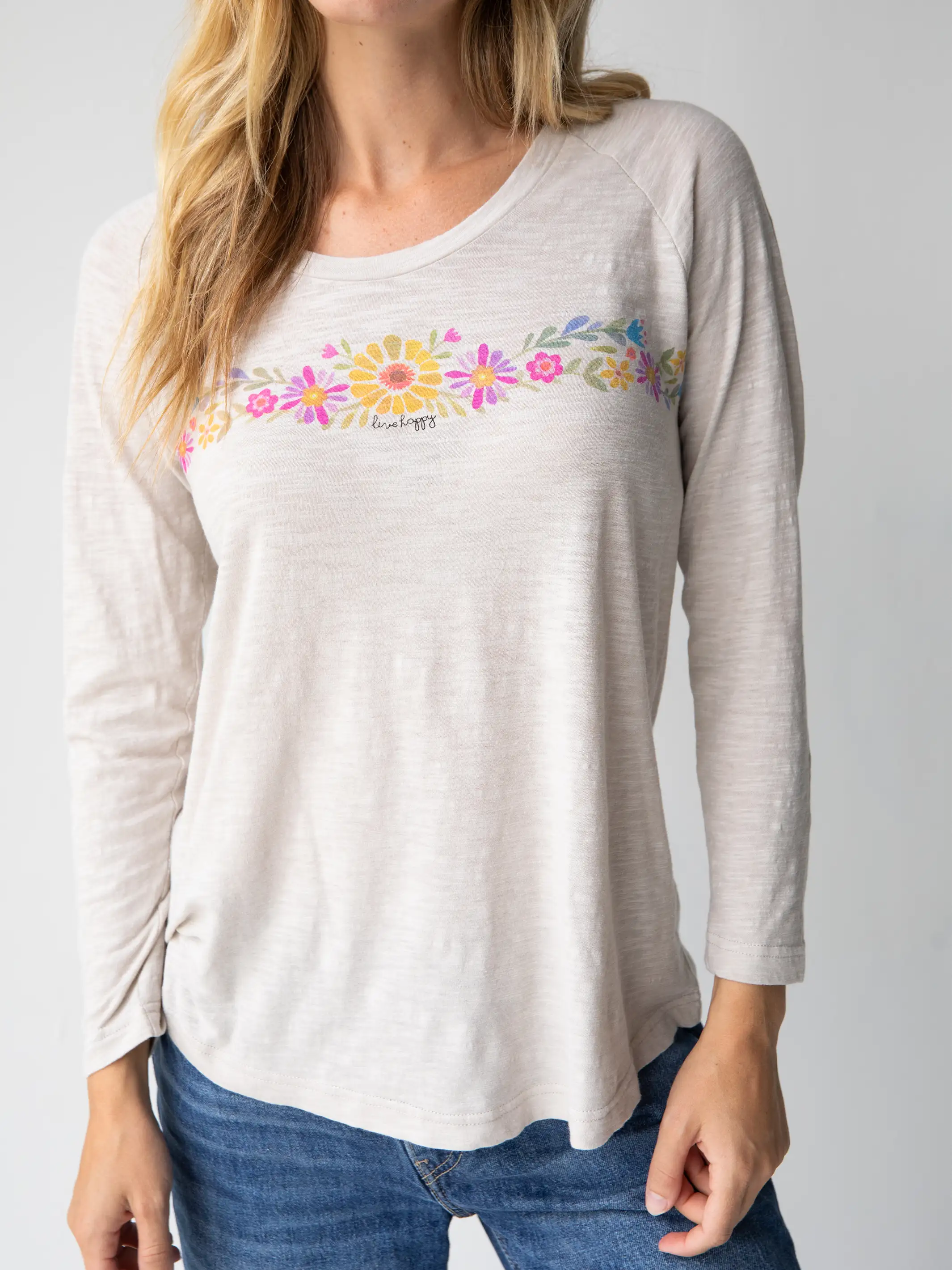 Long Sleeve Boho Cotton Tee Shirt - Moonstone Live Happy - Image 4