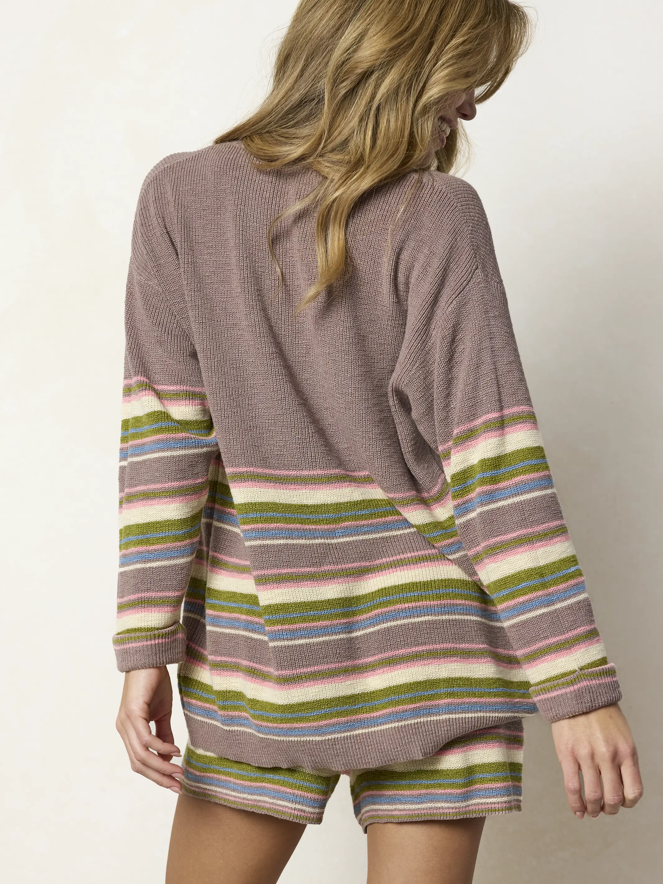 Lounge & Go Striped Cotton Shorts Set - Light Mauve - Image 6