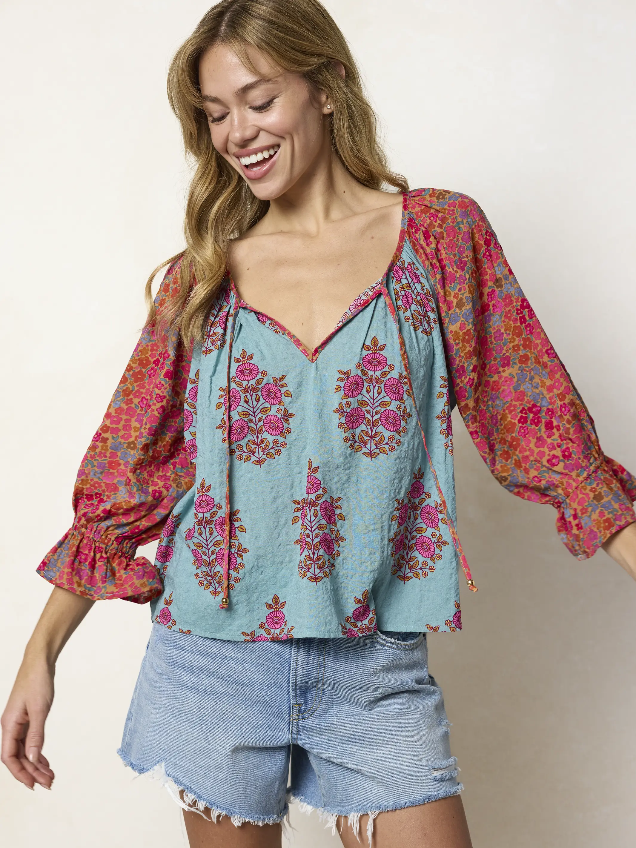 Magnolia Top - Wildflower Medallion Teal - Image 2