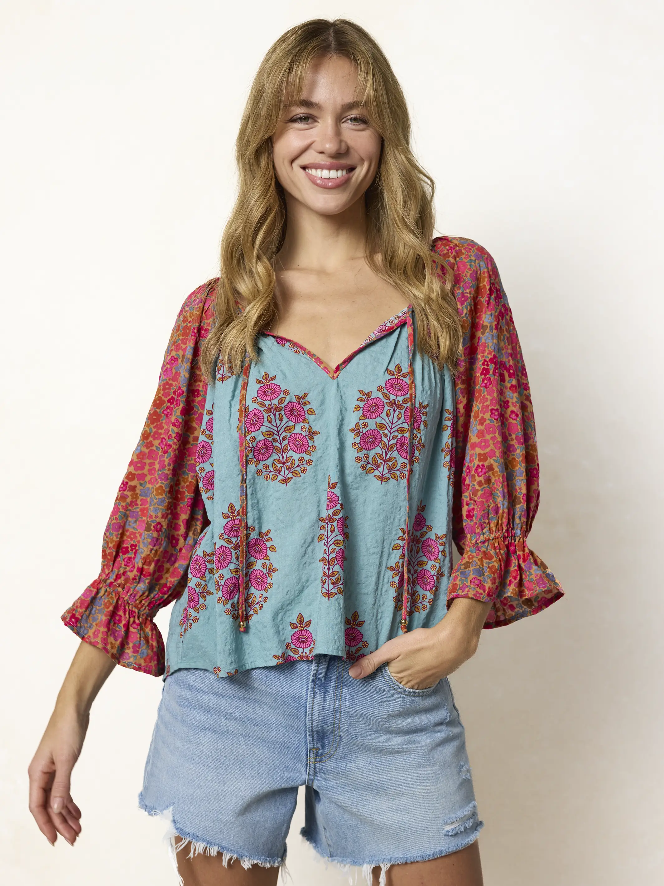 Magnolia Top - Wildflower Medallion Teal - Image 5