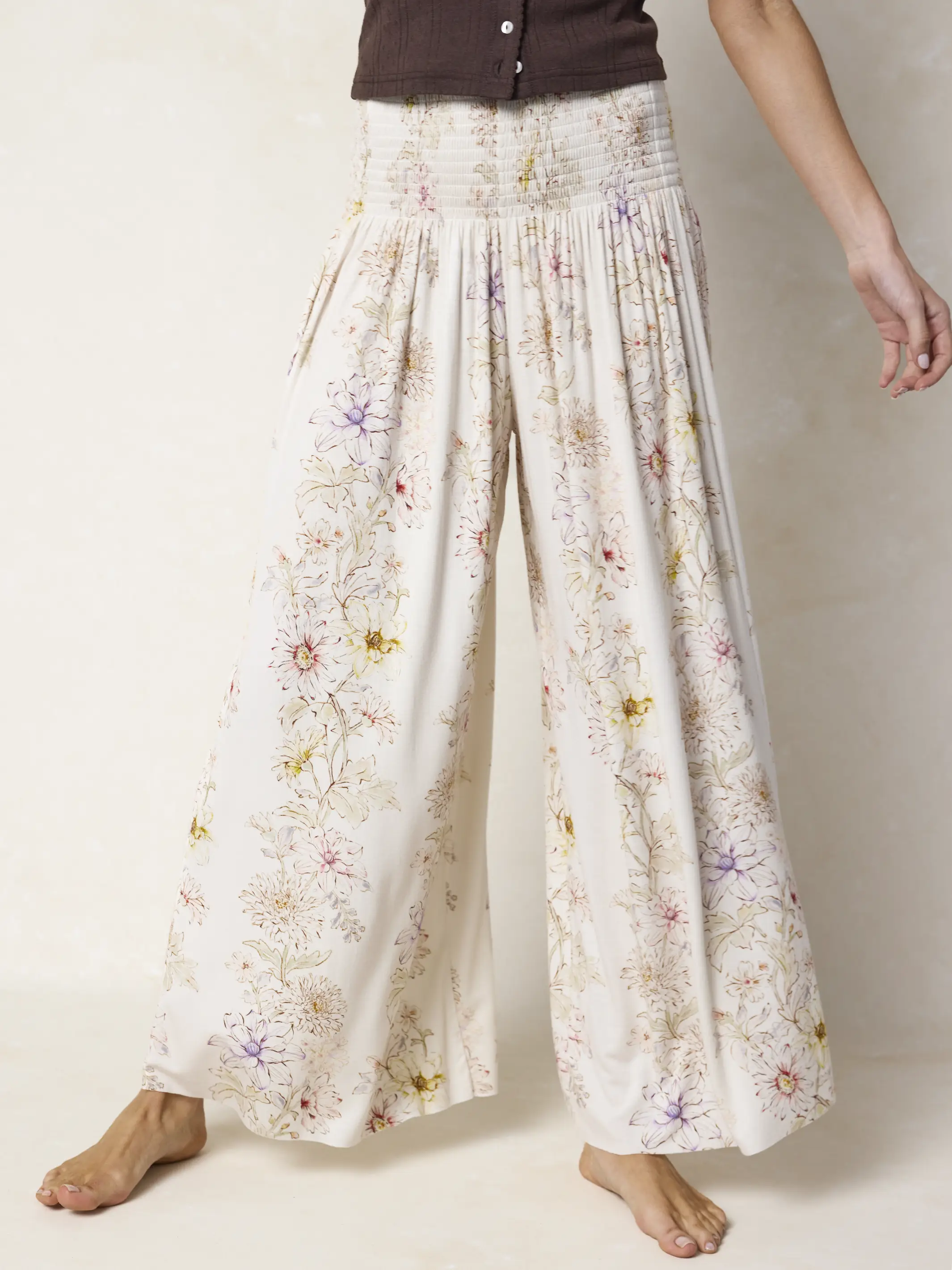 Make A Move "ButterSoft" Knit Palazzo Pants - Ivory Dahlia Rows - Image 3