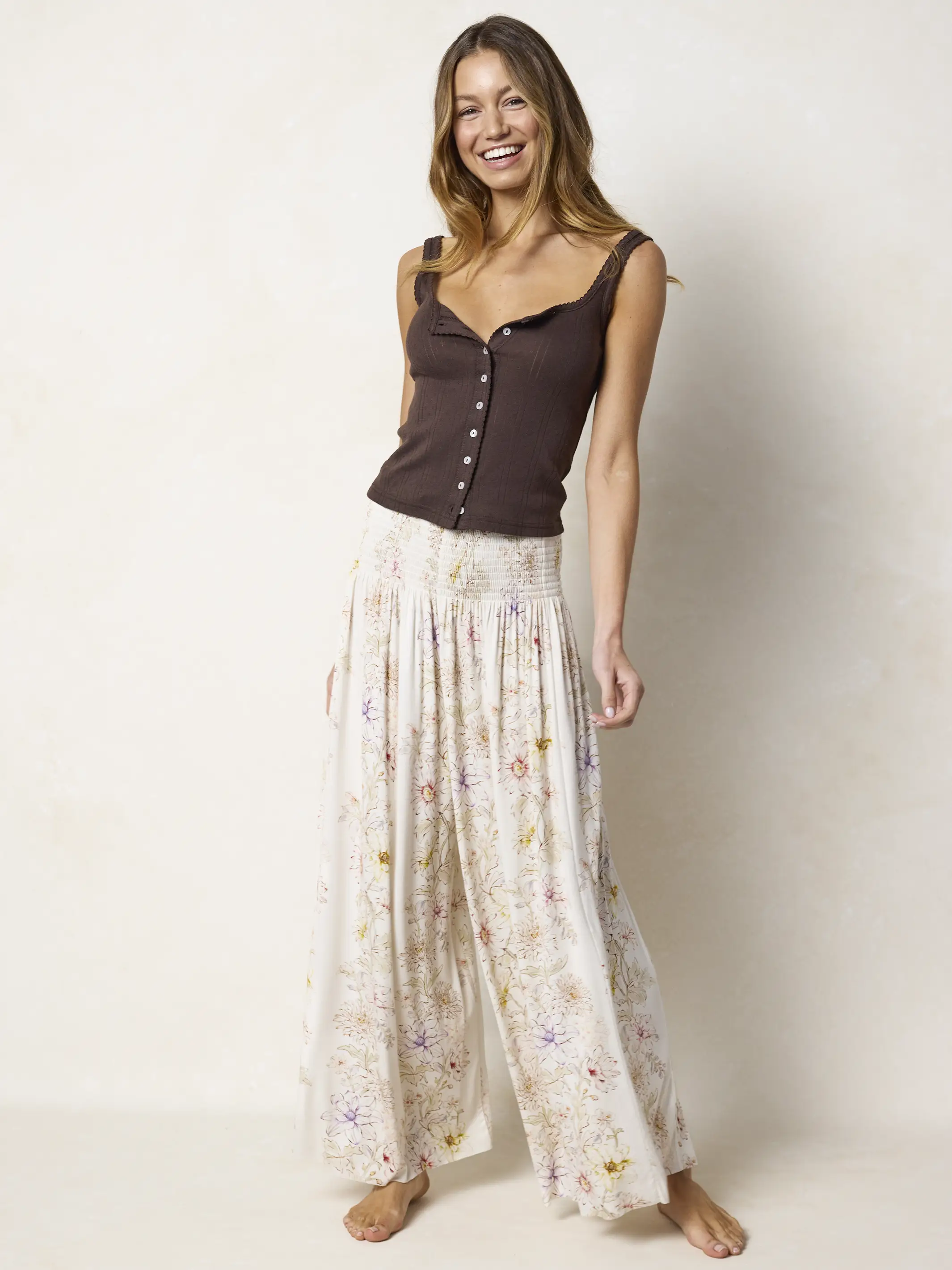 Make A Move "ButterSoft" Knit Palazzo Pants - Ivory Dahlia Rows - Image 5