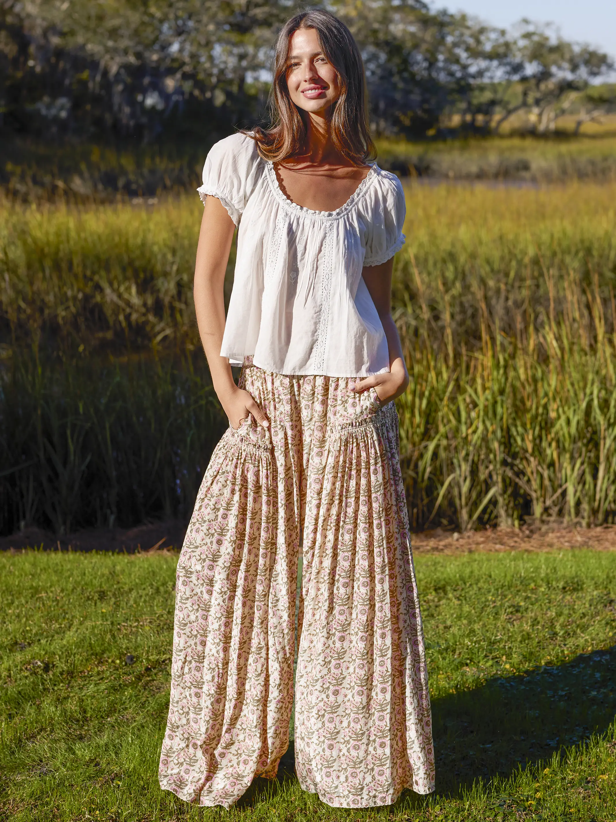 Margaux Wide Leg Pants - Cream Vine Floral - Image 2