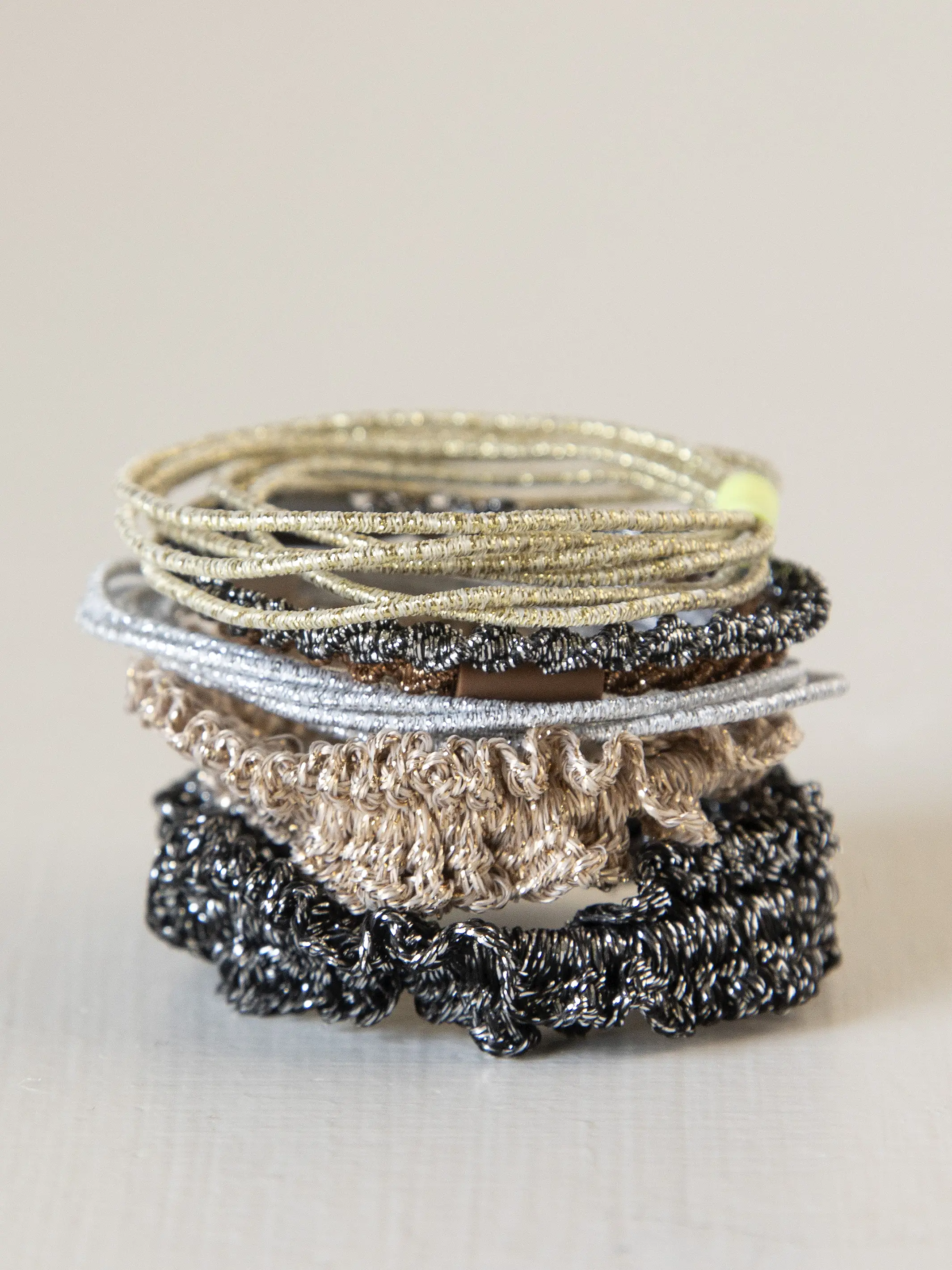 Metallic Textured Hair Ties, Set of 6 - Gold - Image 2