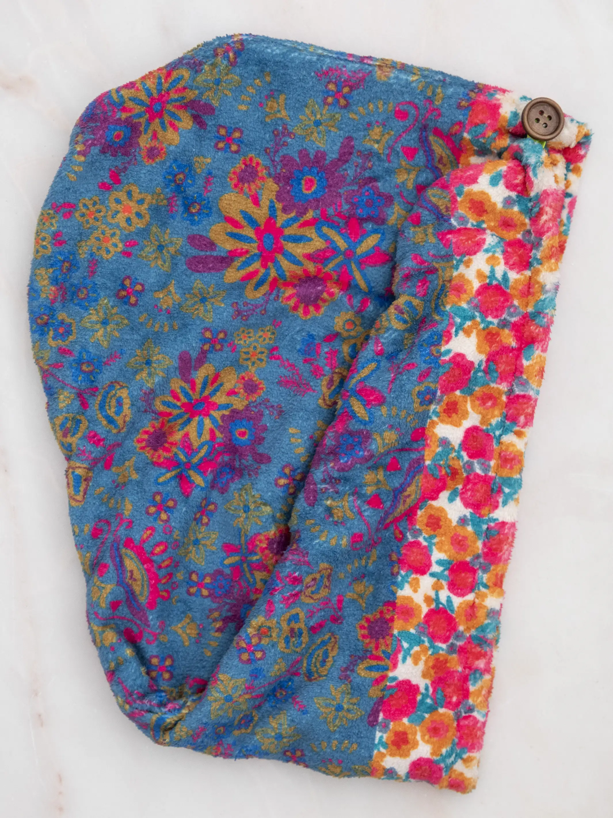 Microfiber Hair Towel Wrap - Teal Floral - Image 3