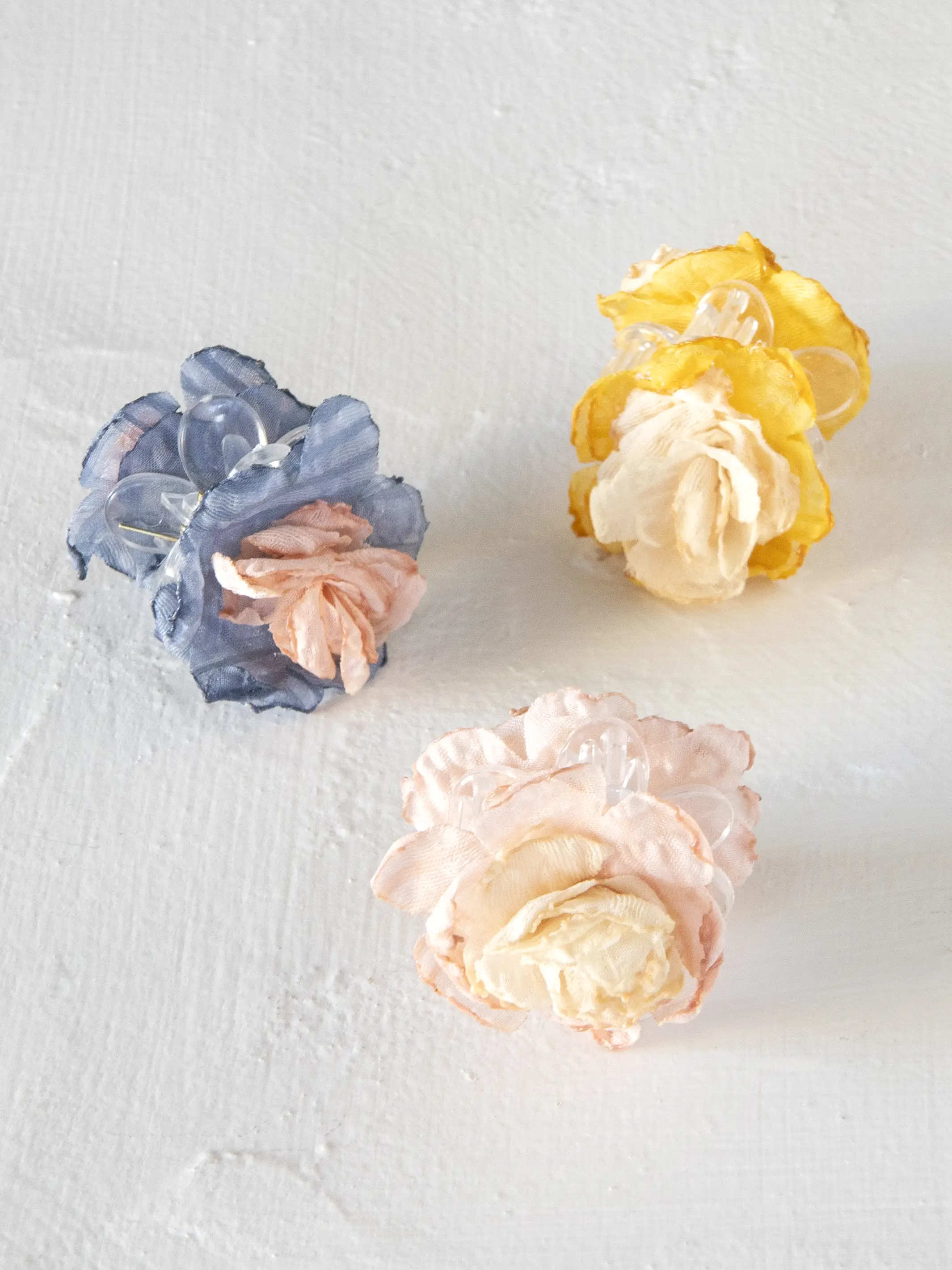 Mini Fabric Flower Hair Clips, Set of 3 - Pink - Image 2