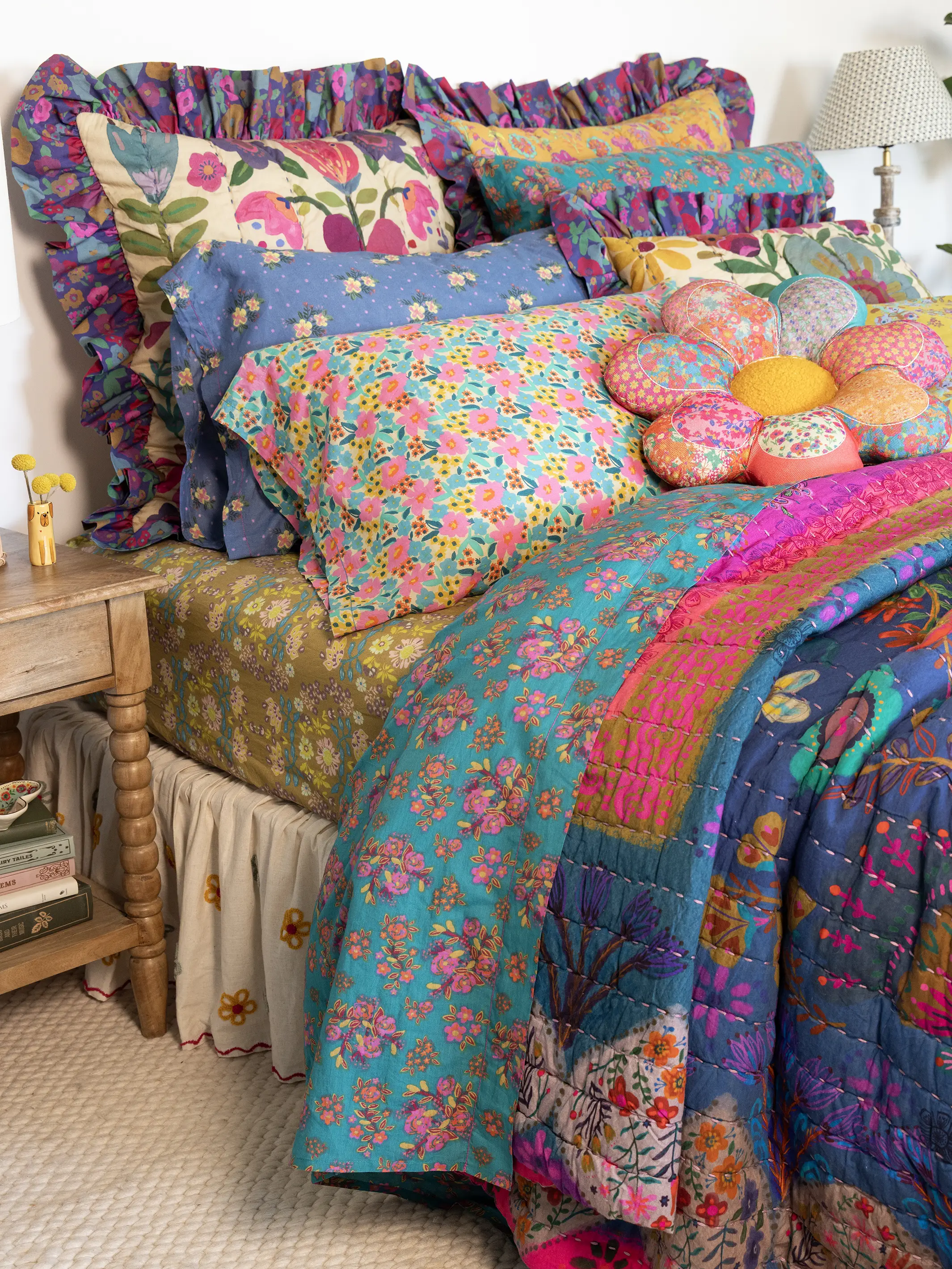 Mix & Match Cotton Flat Sheet - Teal Bouquet Blooms - Image 2