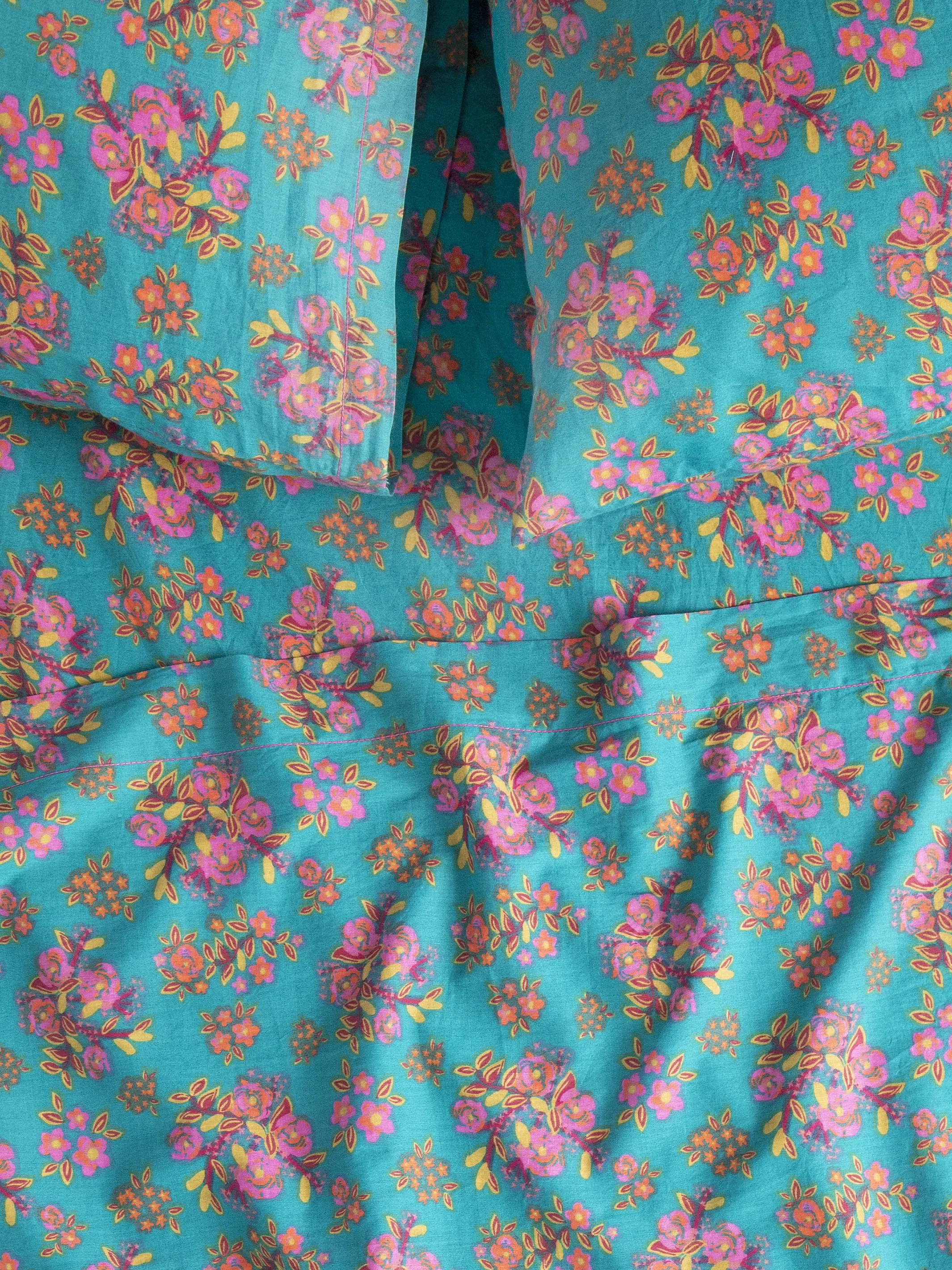 Mix & Match Cotton Flat Sheet - Teal Bouquet Blooms - Image 5