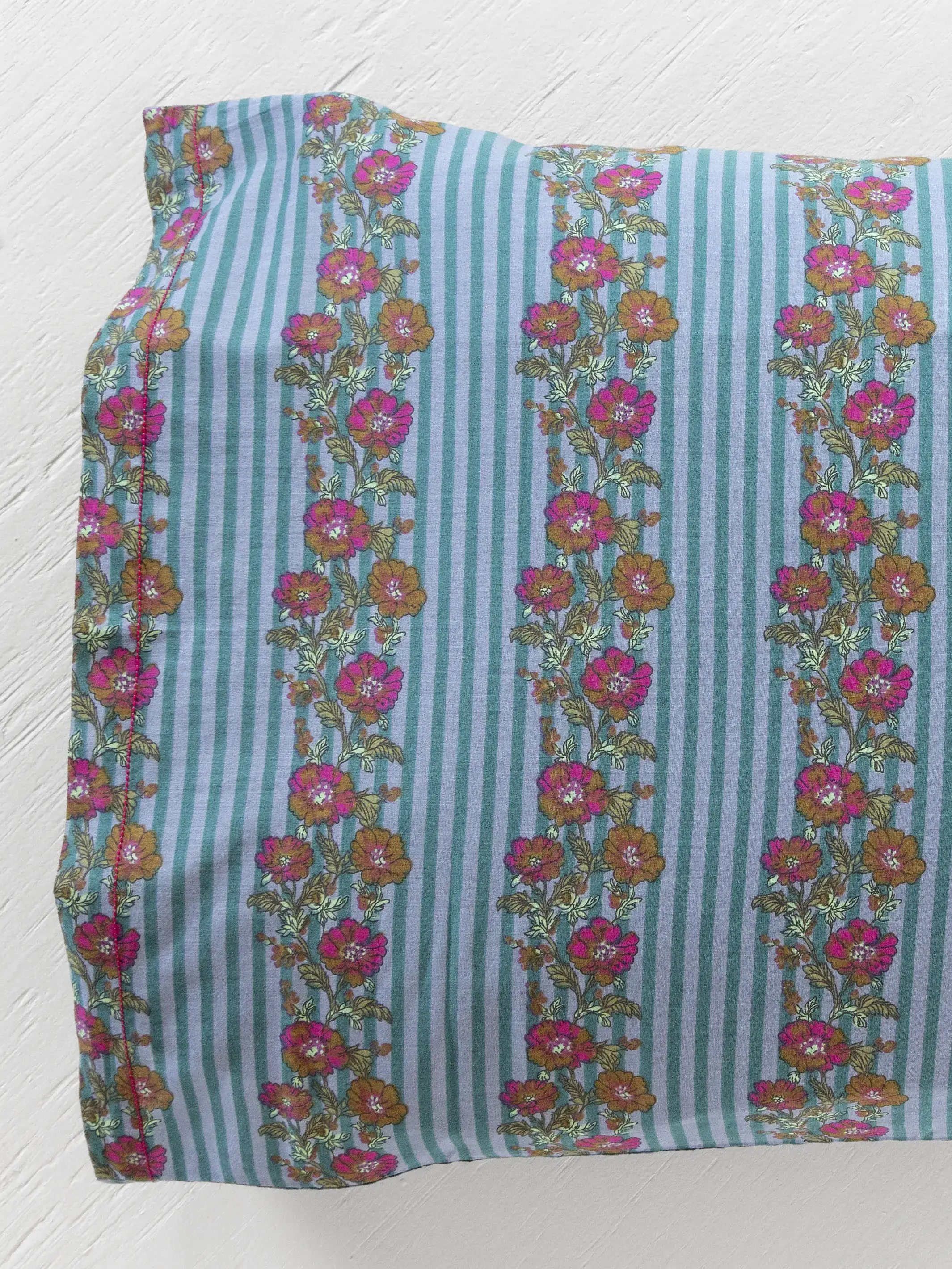 Mix & Match Cotton Pillowcase, Single - Blue Floral Stripe - Image 3