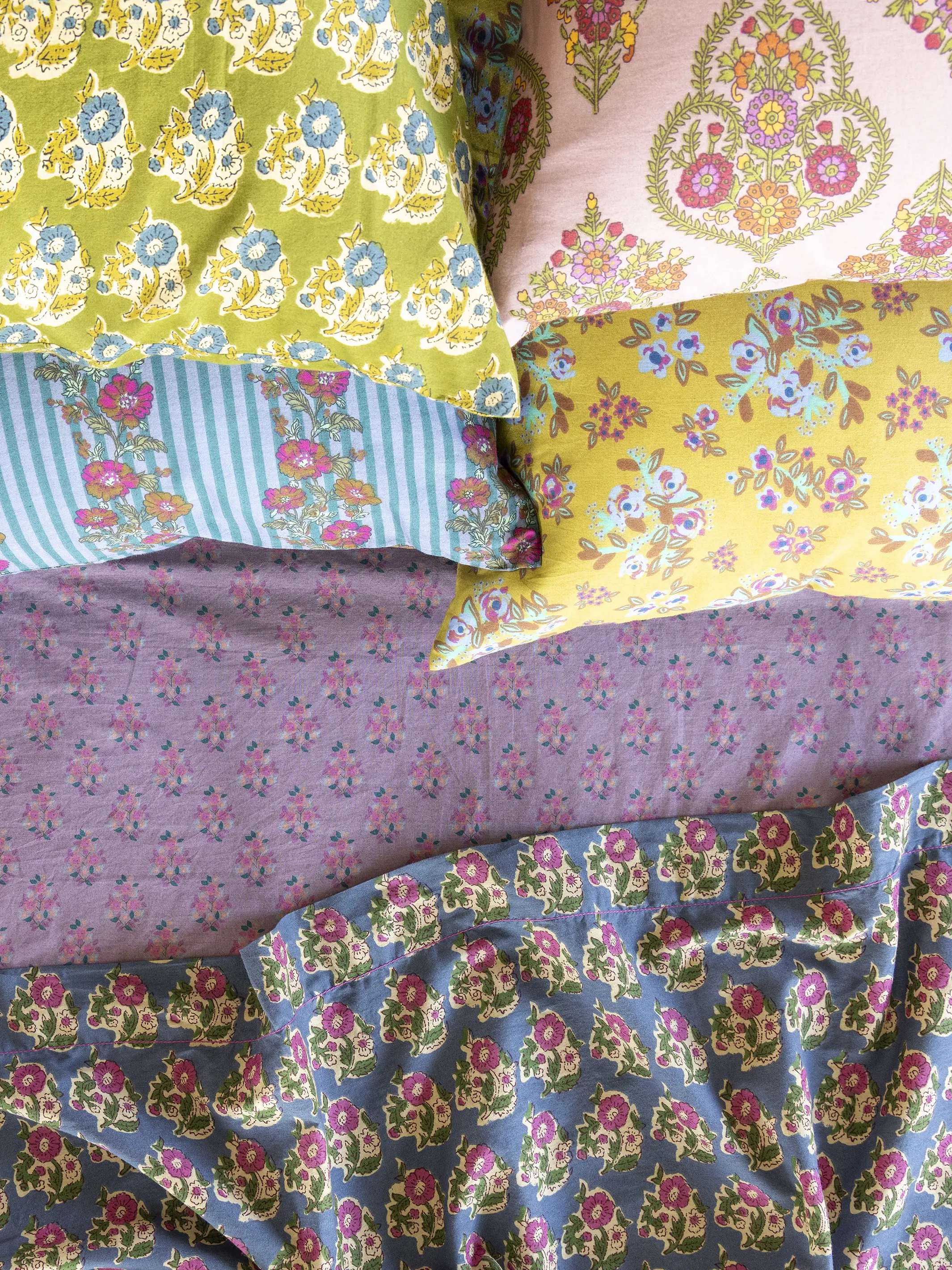 Mix & Match Cotton Pillowcase, Single - Chartreuse Bouquet Blooms - Image 6