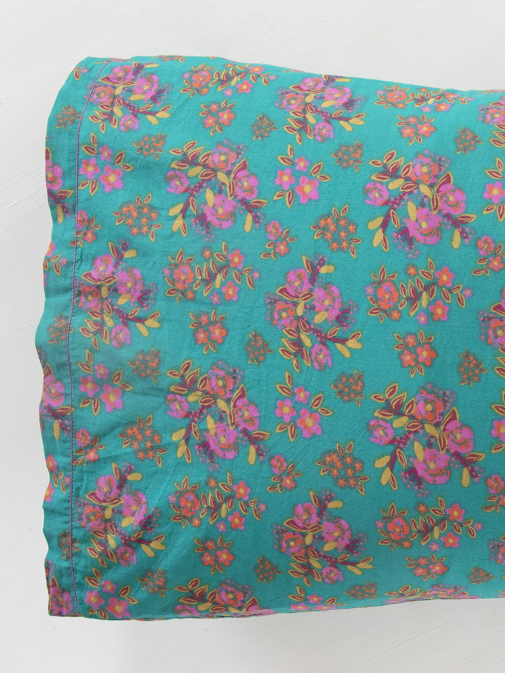 Mix & Match Cotton Pillowcase, Single - Teal Bouquet Blooms - Image 3