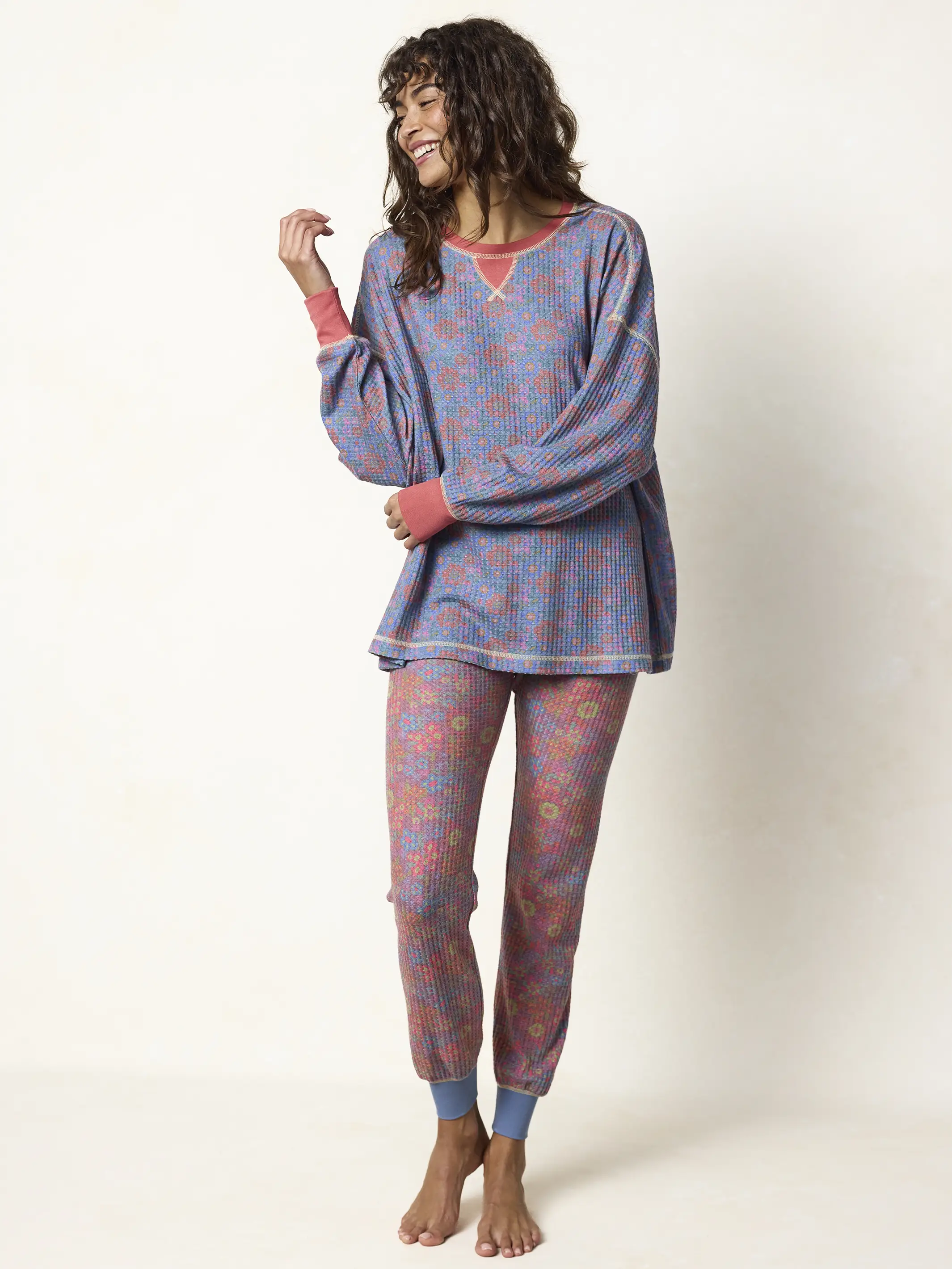Mix & Match Waffle Long Johns - Mauve Garden Floral - Image 3