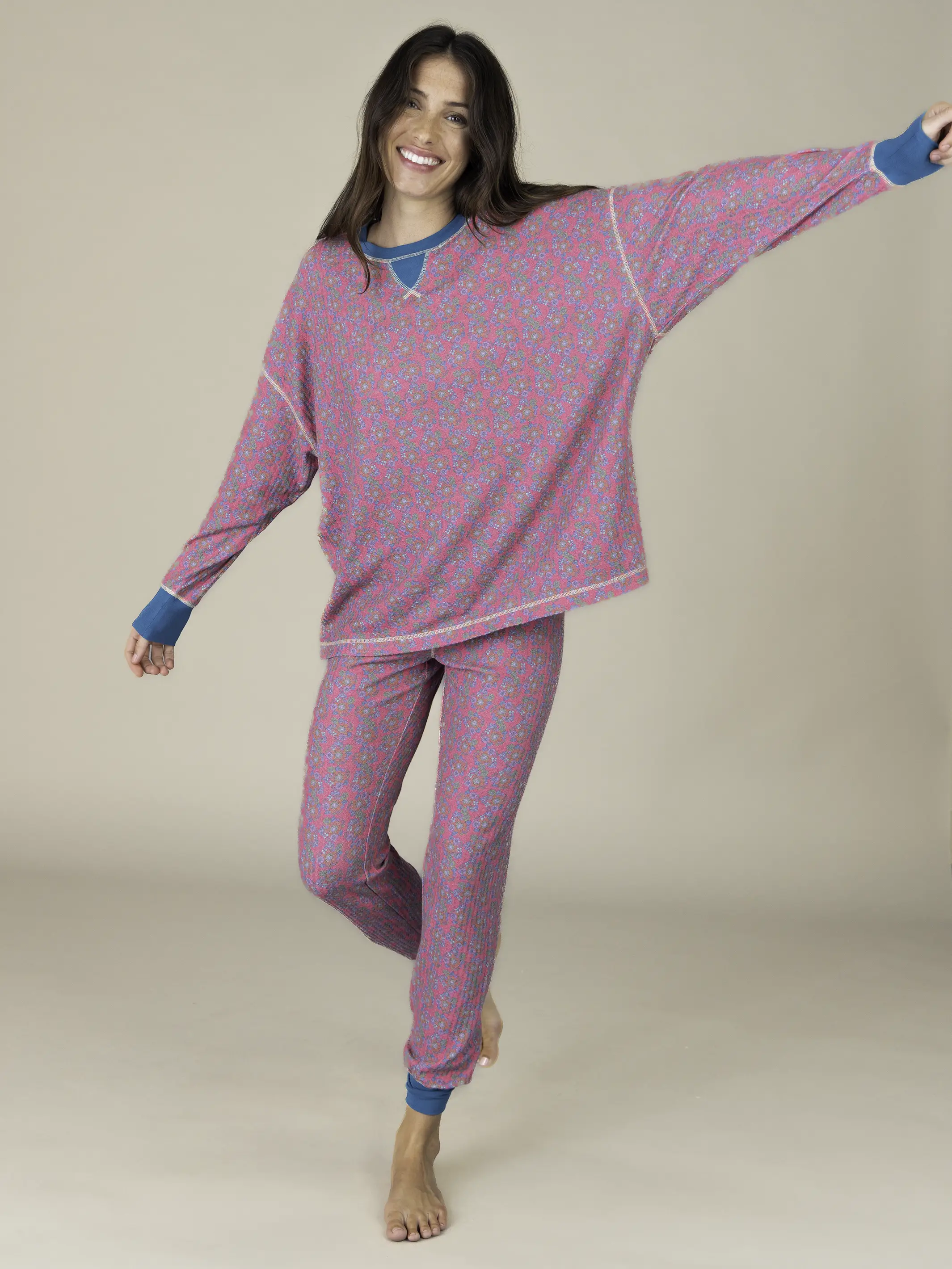 Mix & Match Waffle Pajama Top - Pink Floral Bundles - Image 3