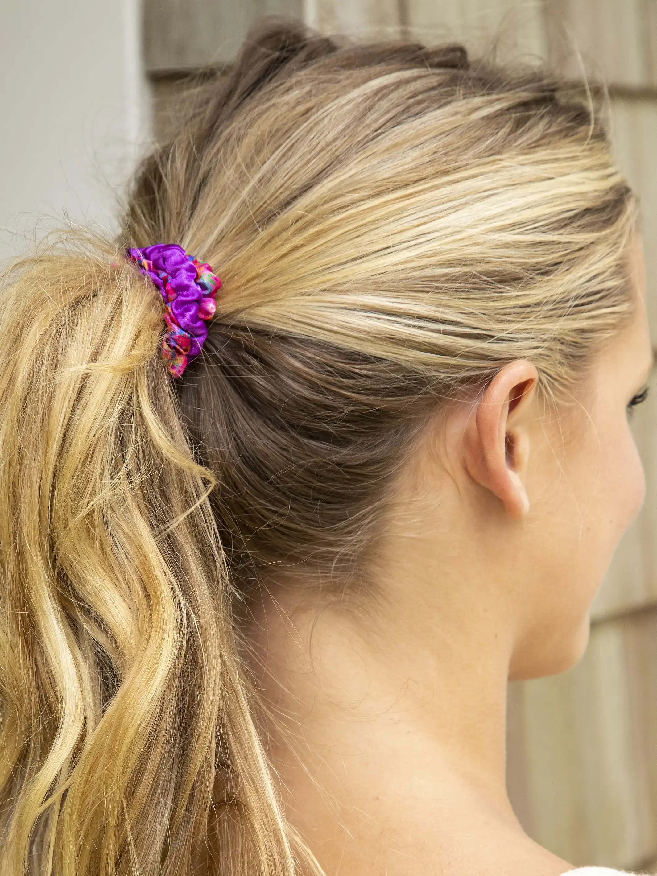Mixed Print Scrunchies, Set of 5 - Pink - Image 2