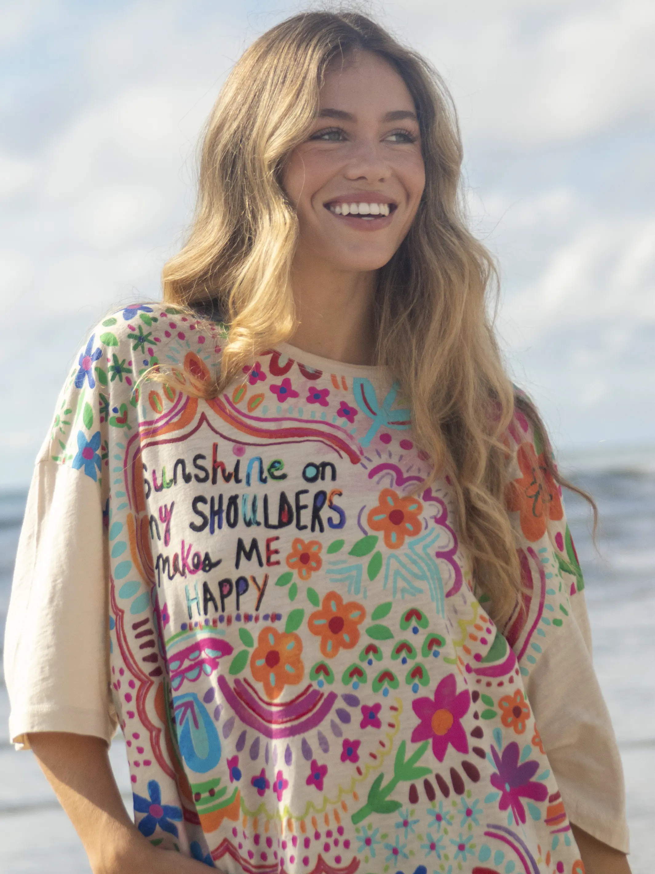 One Size Cotton Easy Tee - Cream Sunshine On My Shoulders - Image 2