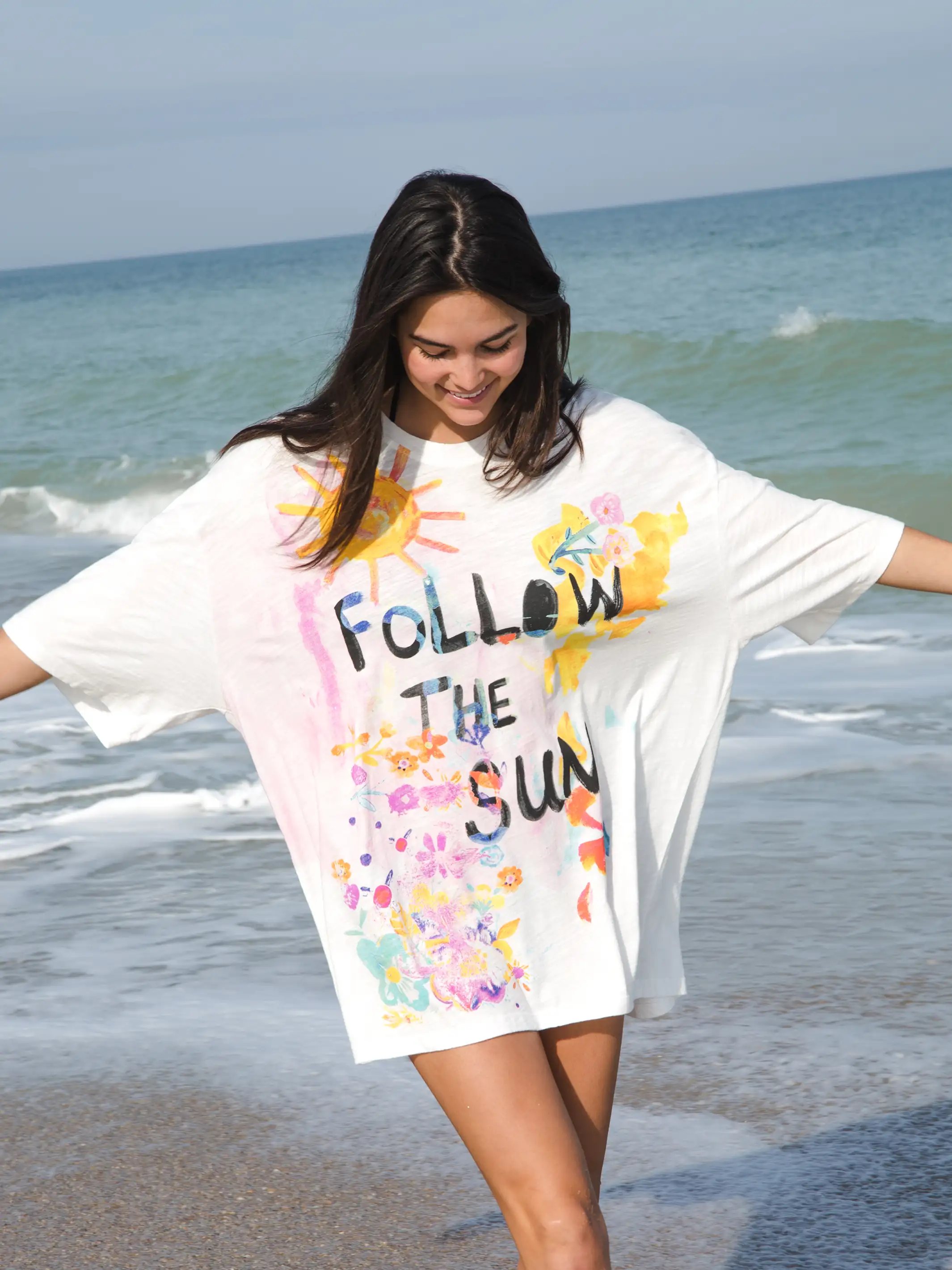 One Size Cotton Easy Tee - Follow The Sun White - Image 2