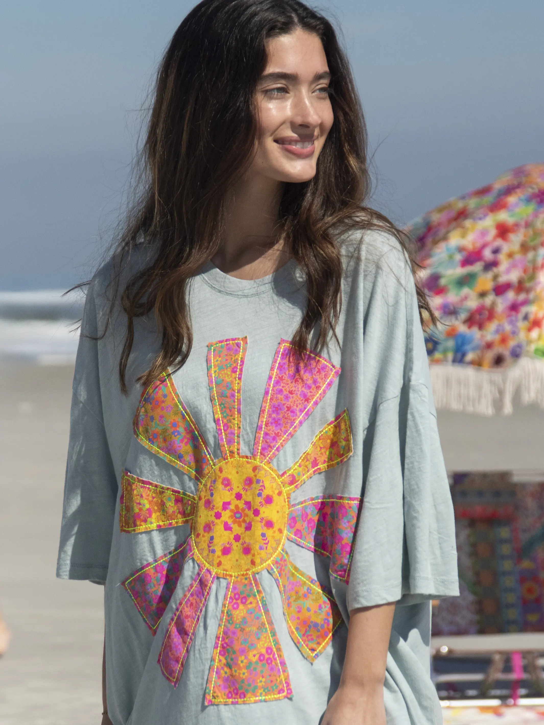 Oversized Cotton Applique Tee - Bay Sunshine - Image 2