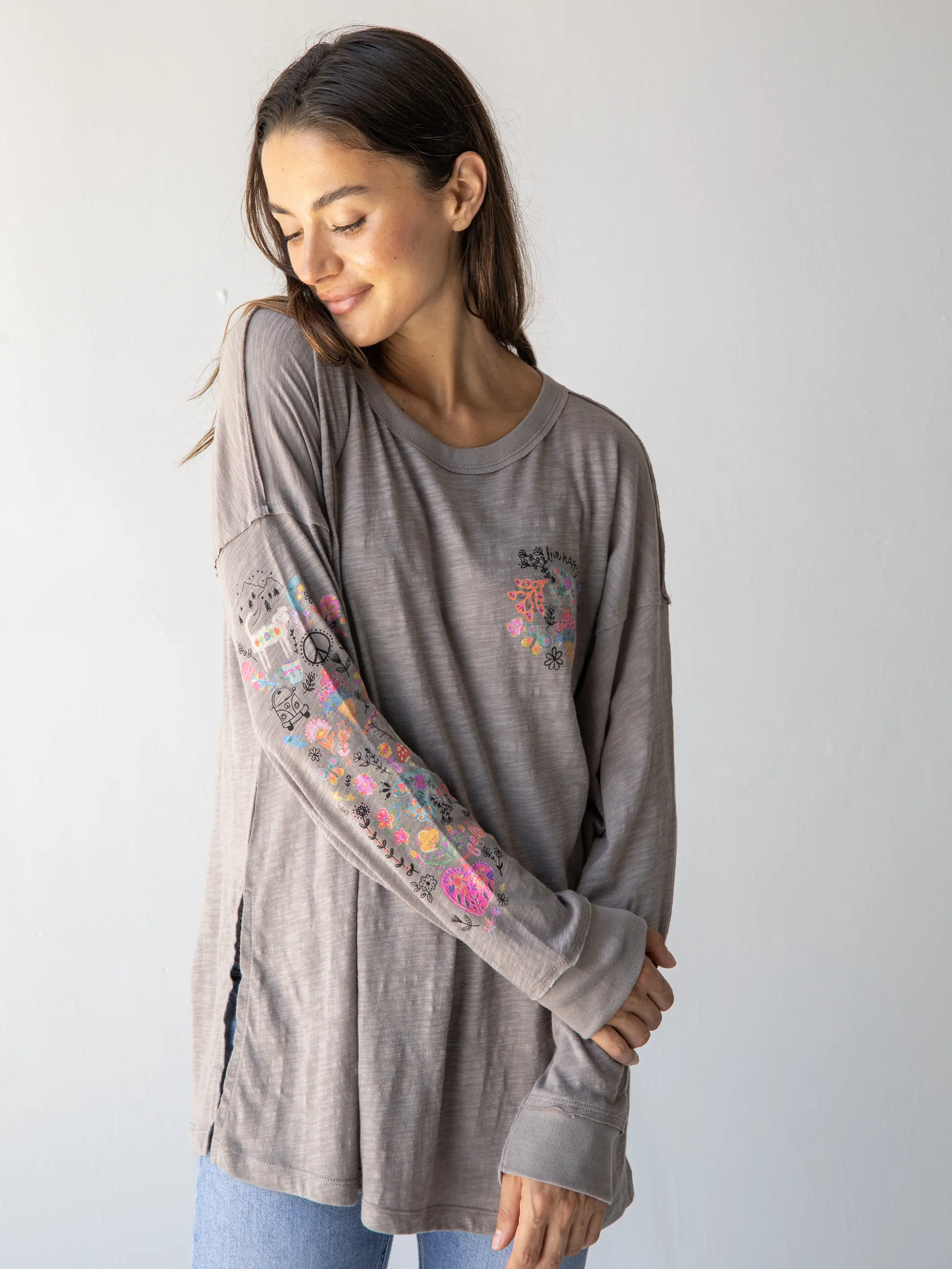 Oversized Cotton Doodle Tee - Ash - Image 2