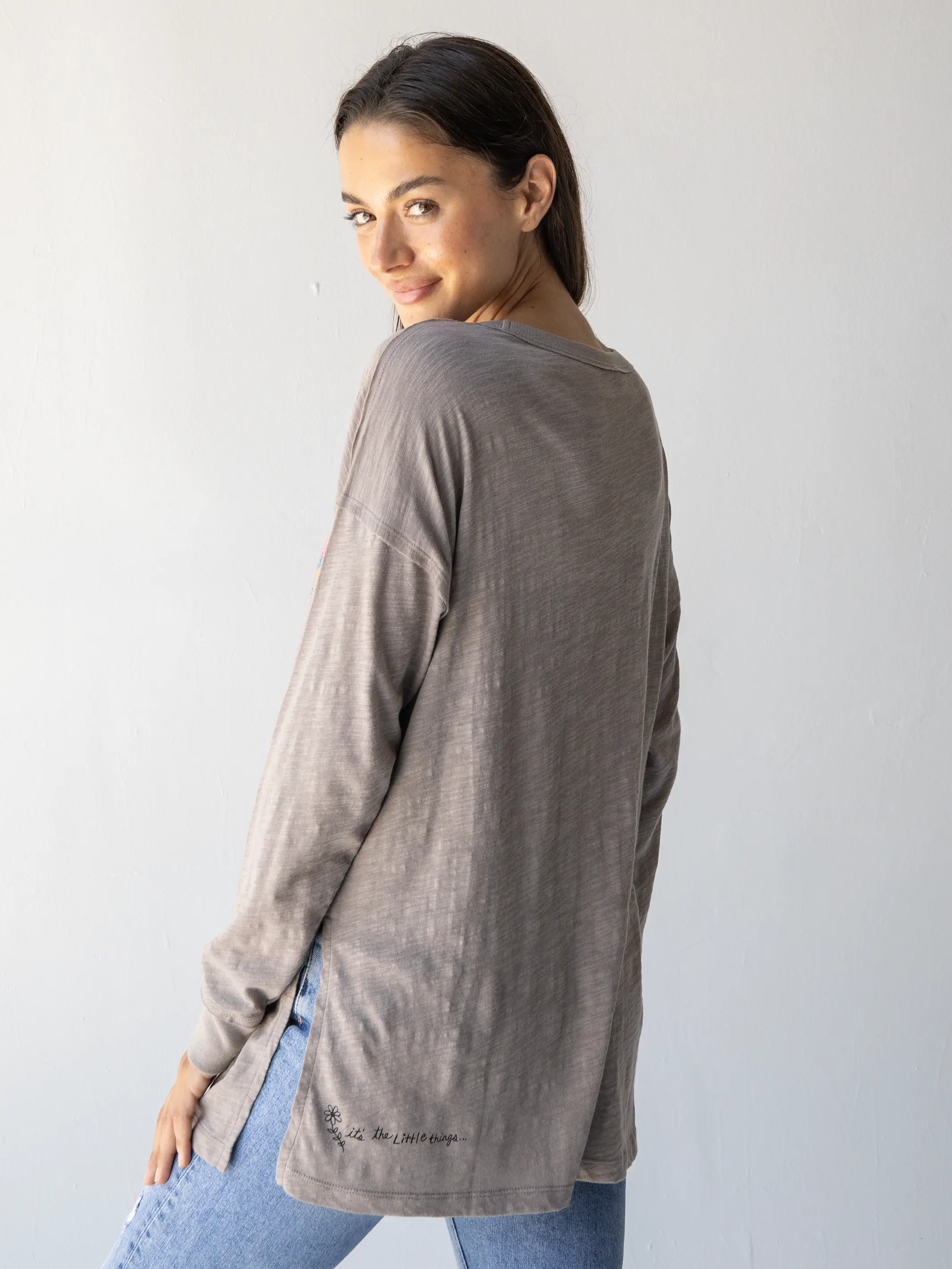 Oversized Cotton Doodle Tee - Ash - Image 4