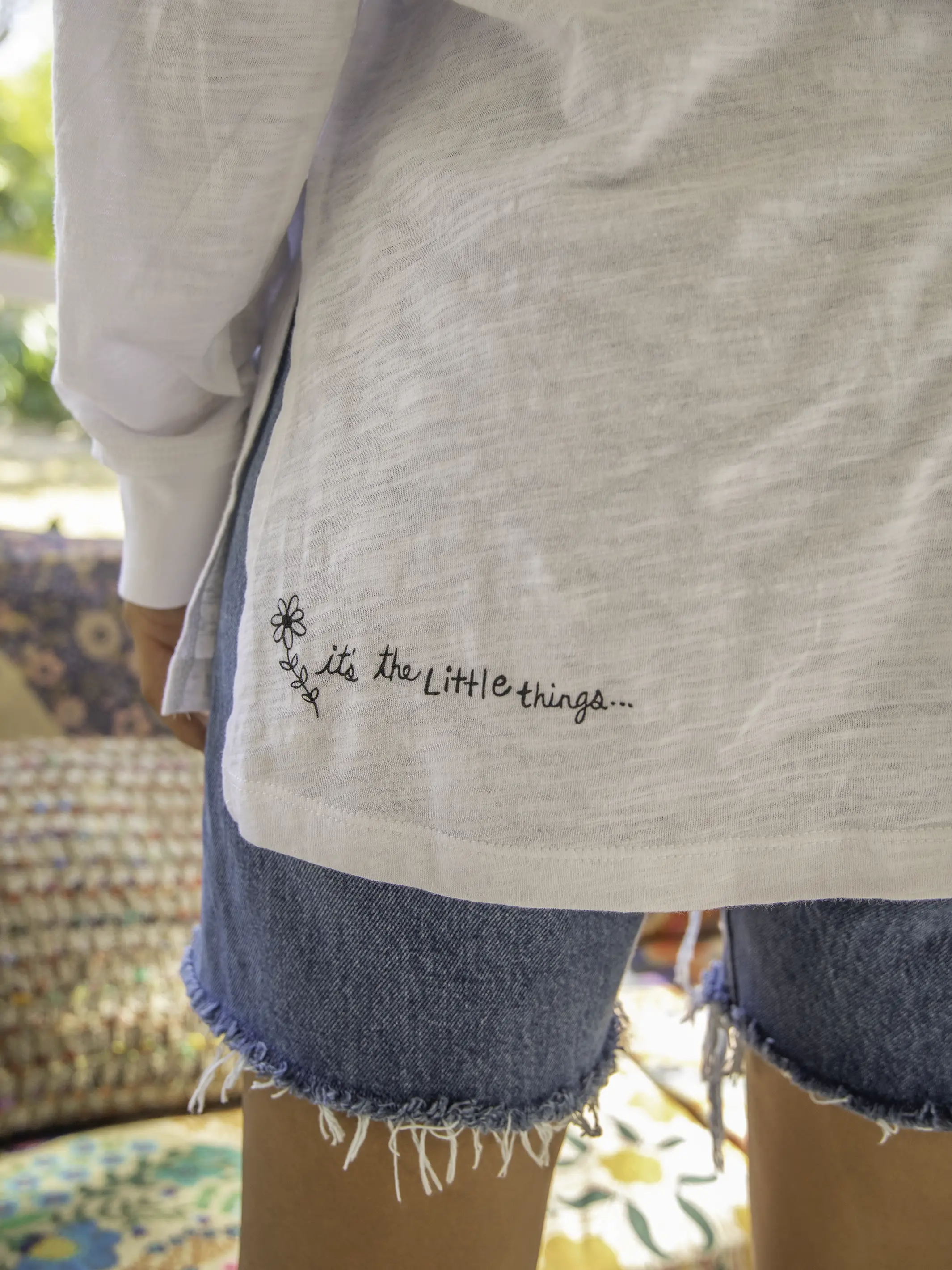 Oversized Cotton Doodle Tee - White - Image 2