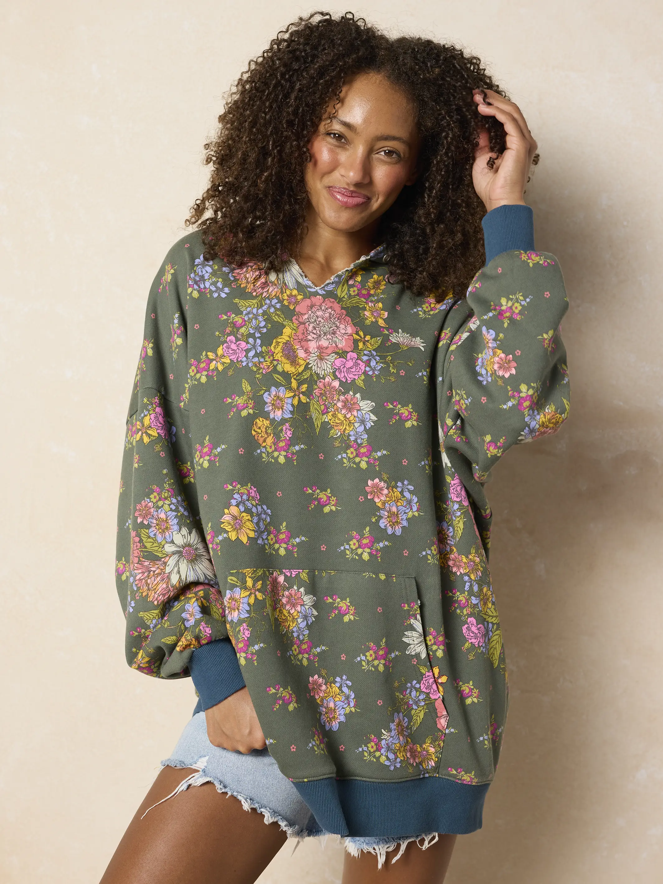 Oversized Printed Hoodie - English Garden Charcoal - Image 5