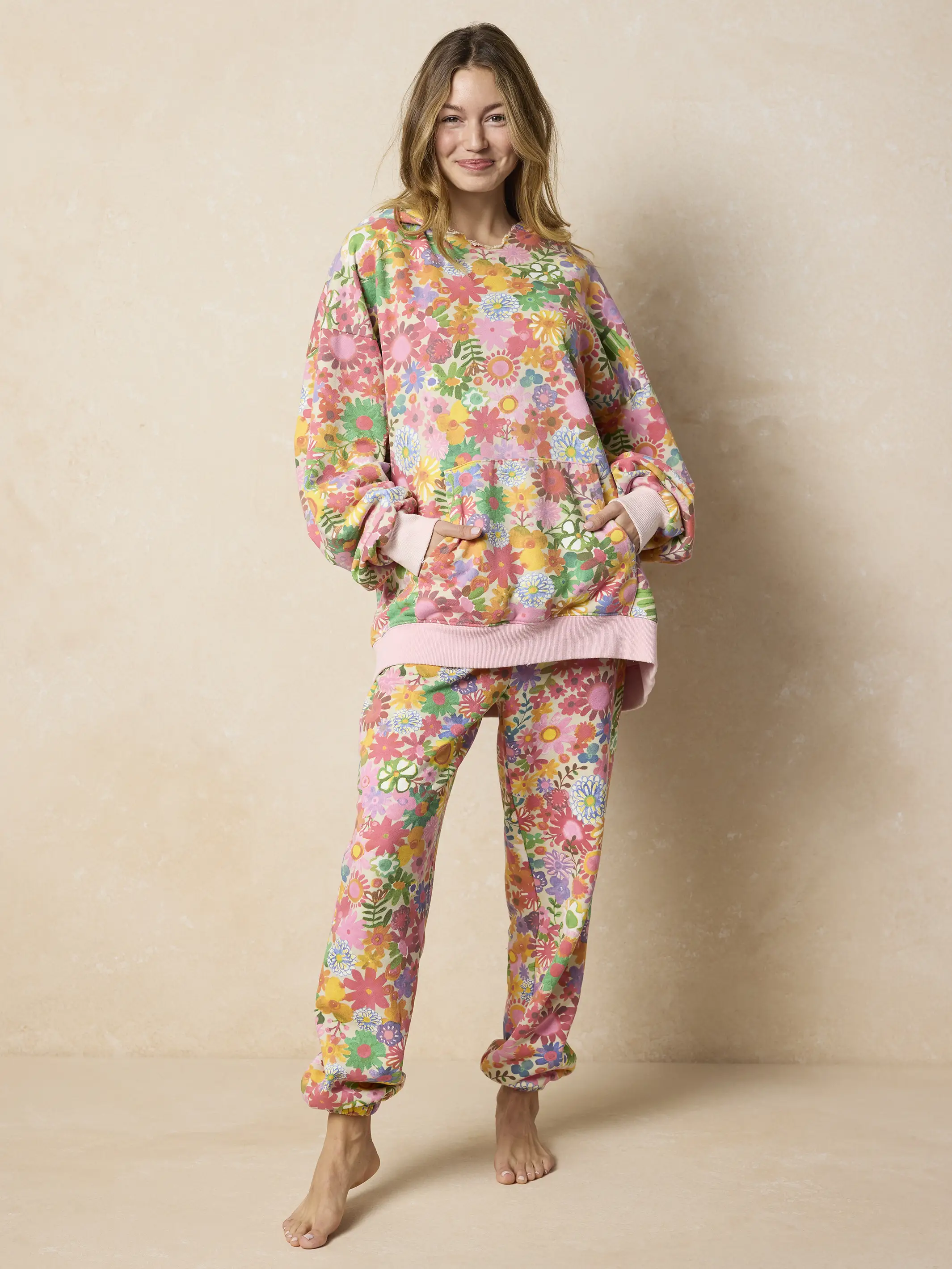 Oversized Printed Hoodie - Rainbow Floral - Image 4