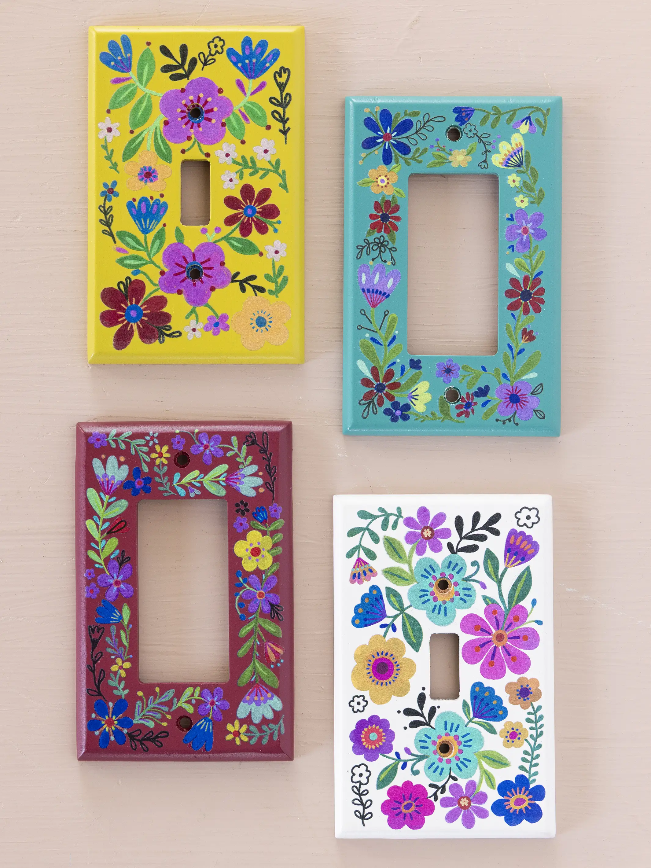 Painted Wooden Switch Cover - Turquoise Folk Flower Rocker - Image 2