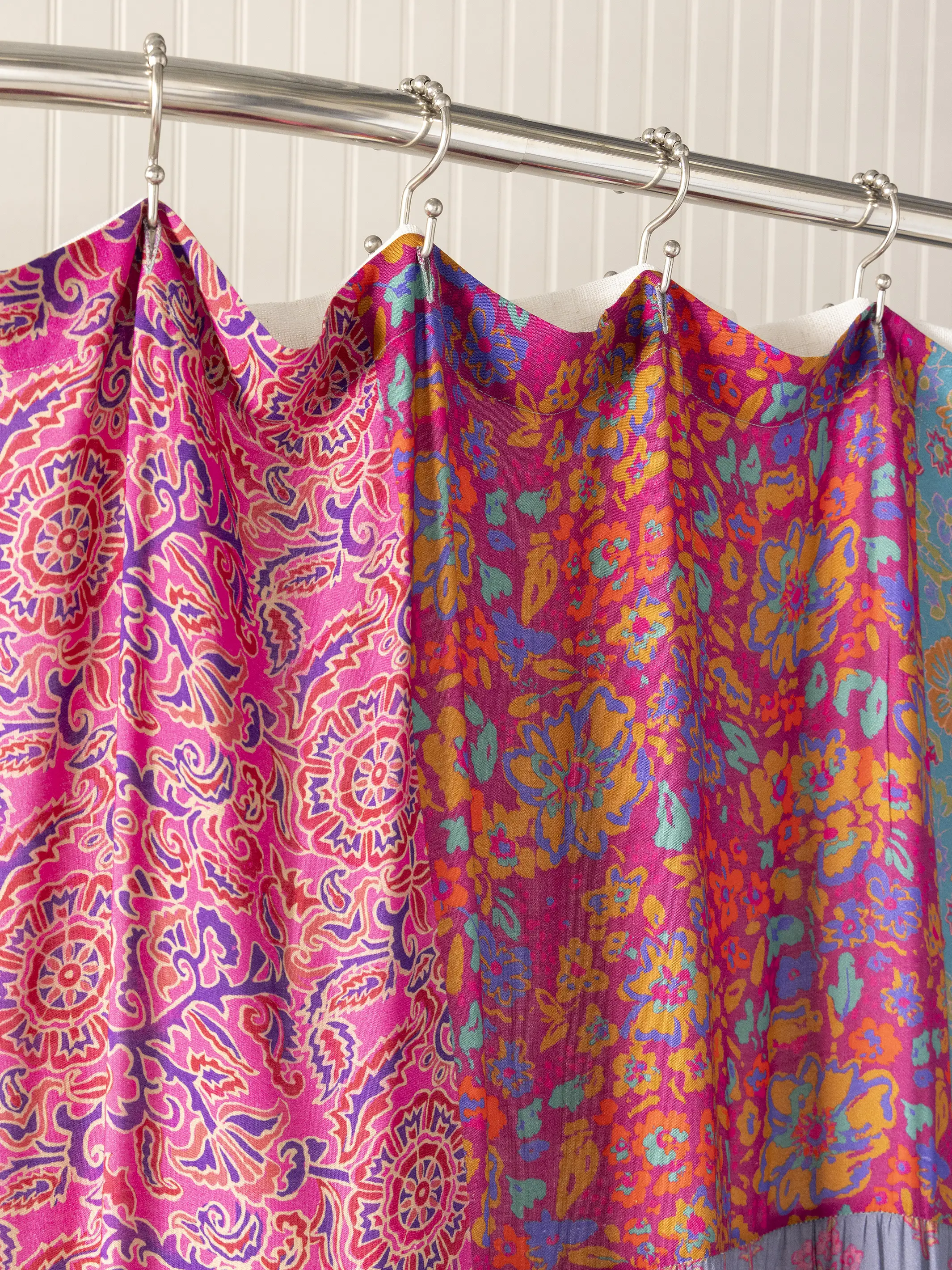 Patchwork Shower Curtain - Bright Zinnias - Image 3