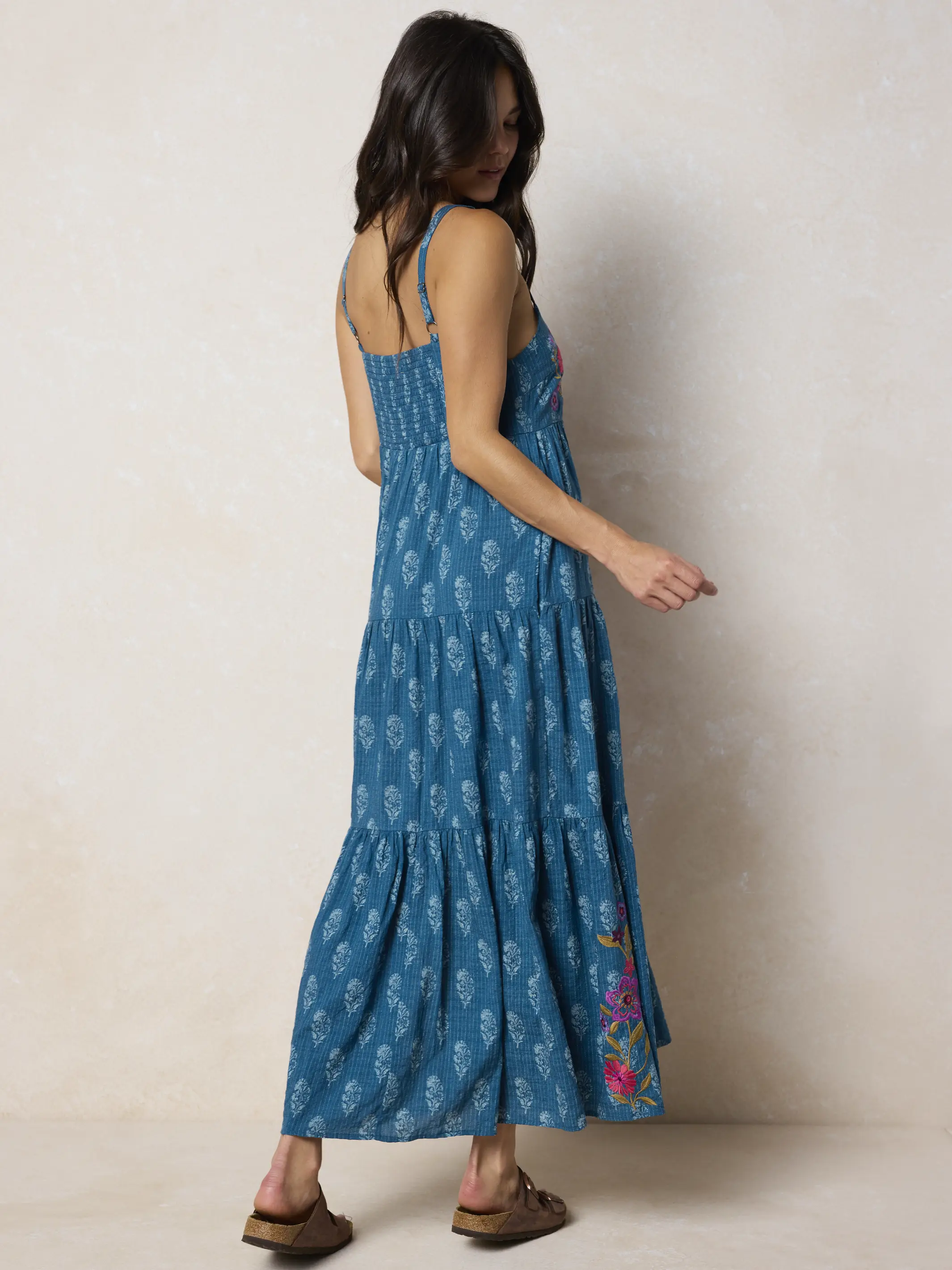 Patricia Embroidered Maxi Dress - Block Stamp Indigo - Image 3