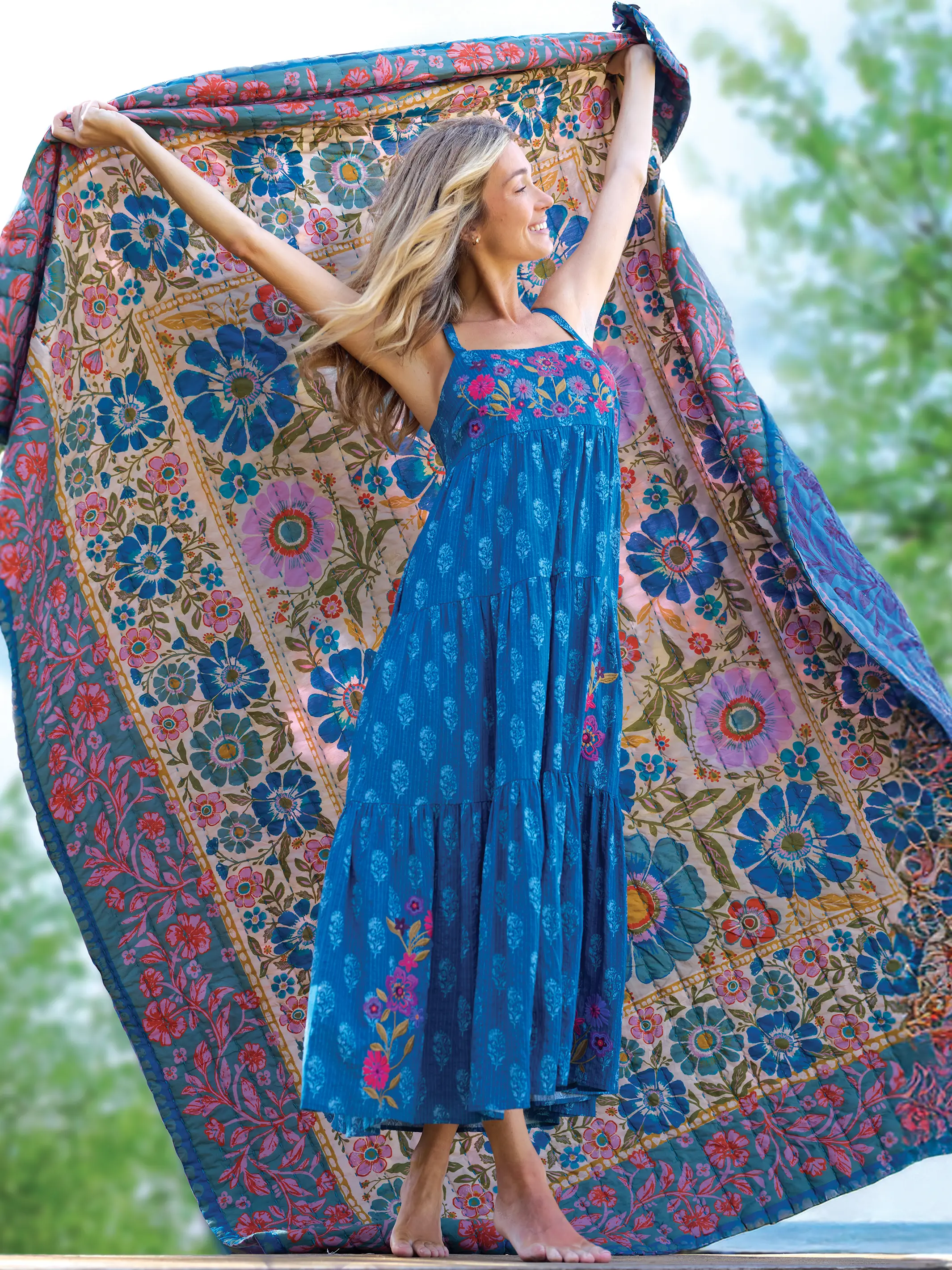 Patricia Embroidered Maxi Dress - Block Stamp Indigo - Image 5