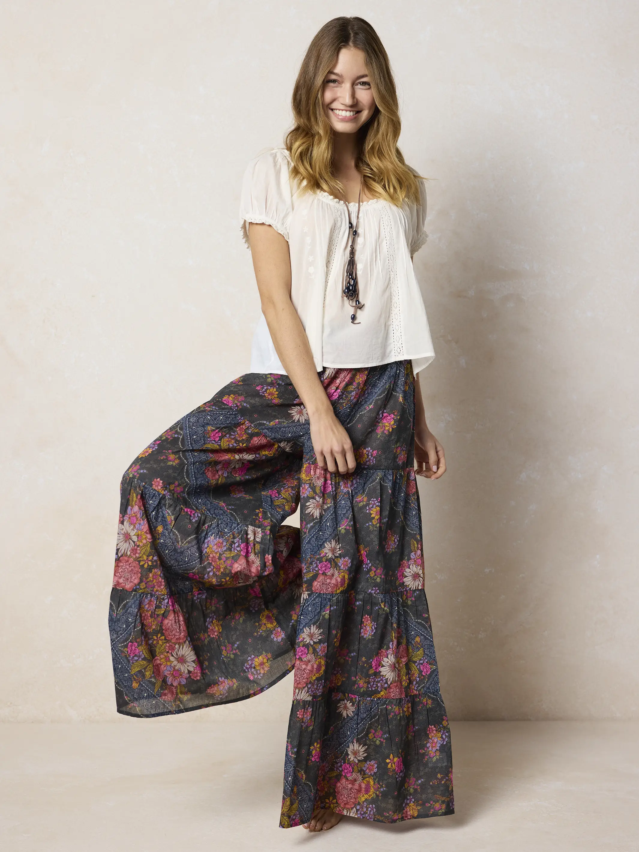Patti Cotton Palazzo Pants - English Garden Charcoal - Image 2