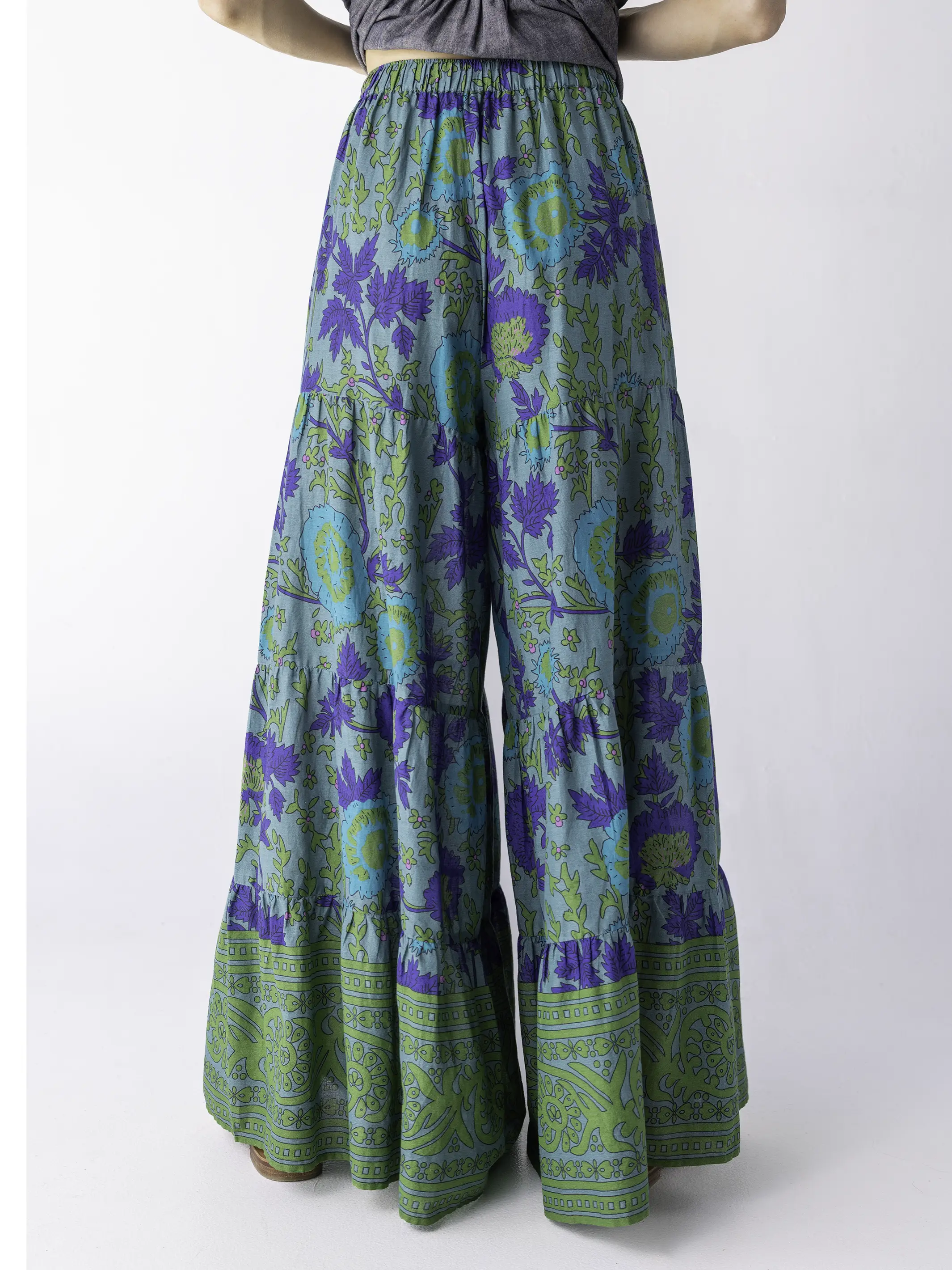 Patti Palazzo Pants - Leafy Teal Cotton - Image 3