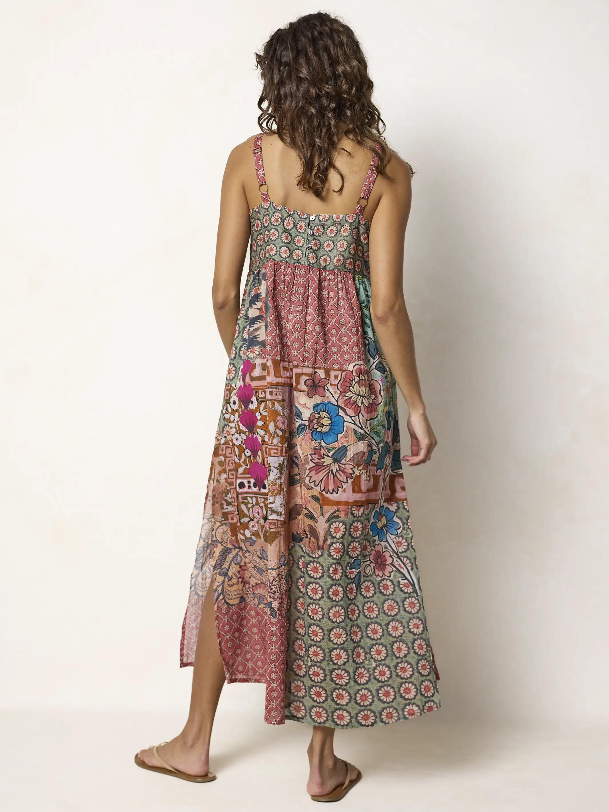 Patti Side Slit Cotton Maxi Dress - Patchwork Medallion Floral - Image 5