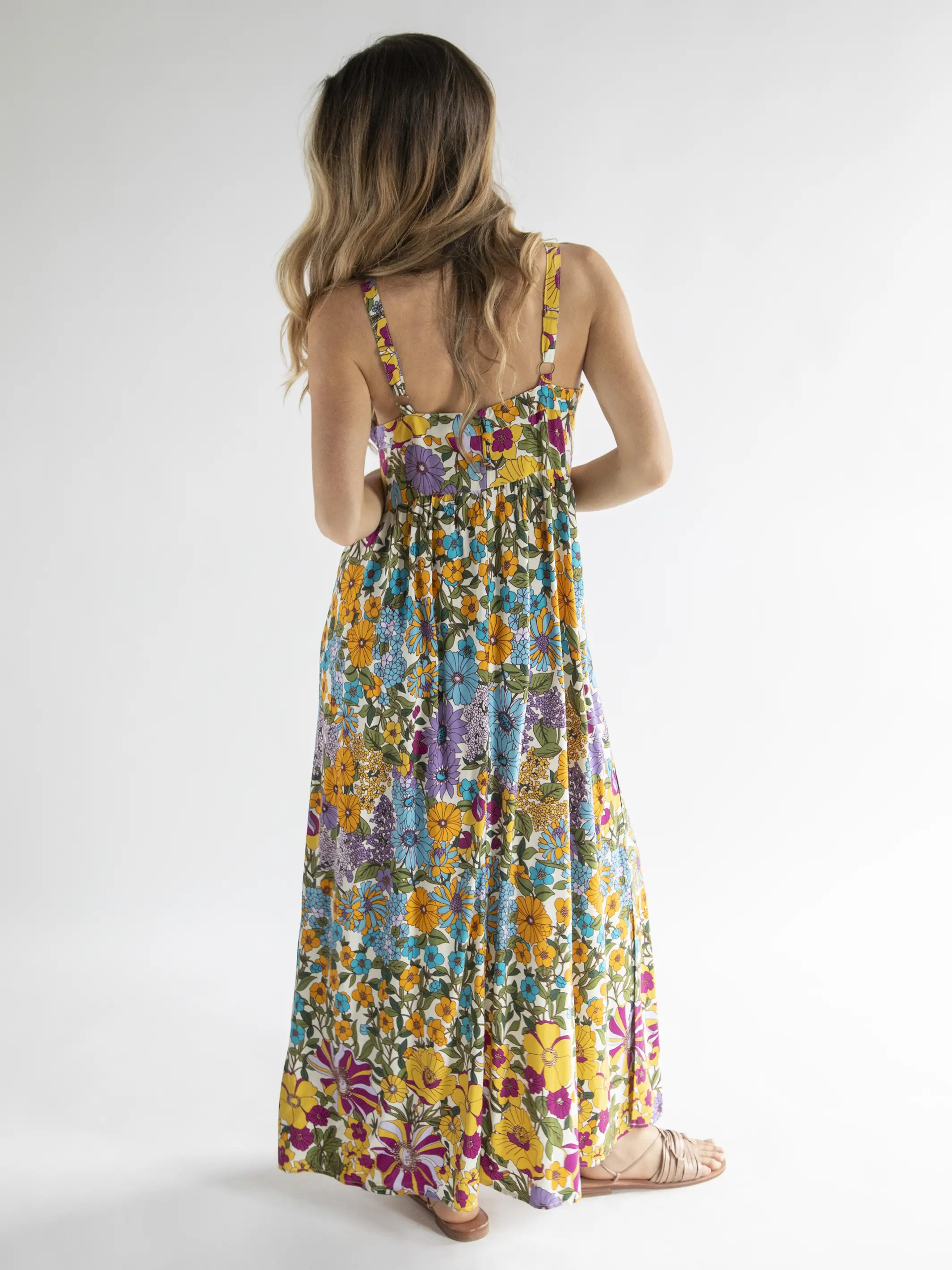 Patti Side Slit Maxi Dress - Multicolored Retro Floral - Image 2