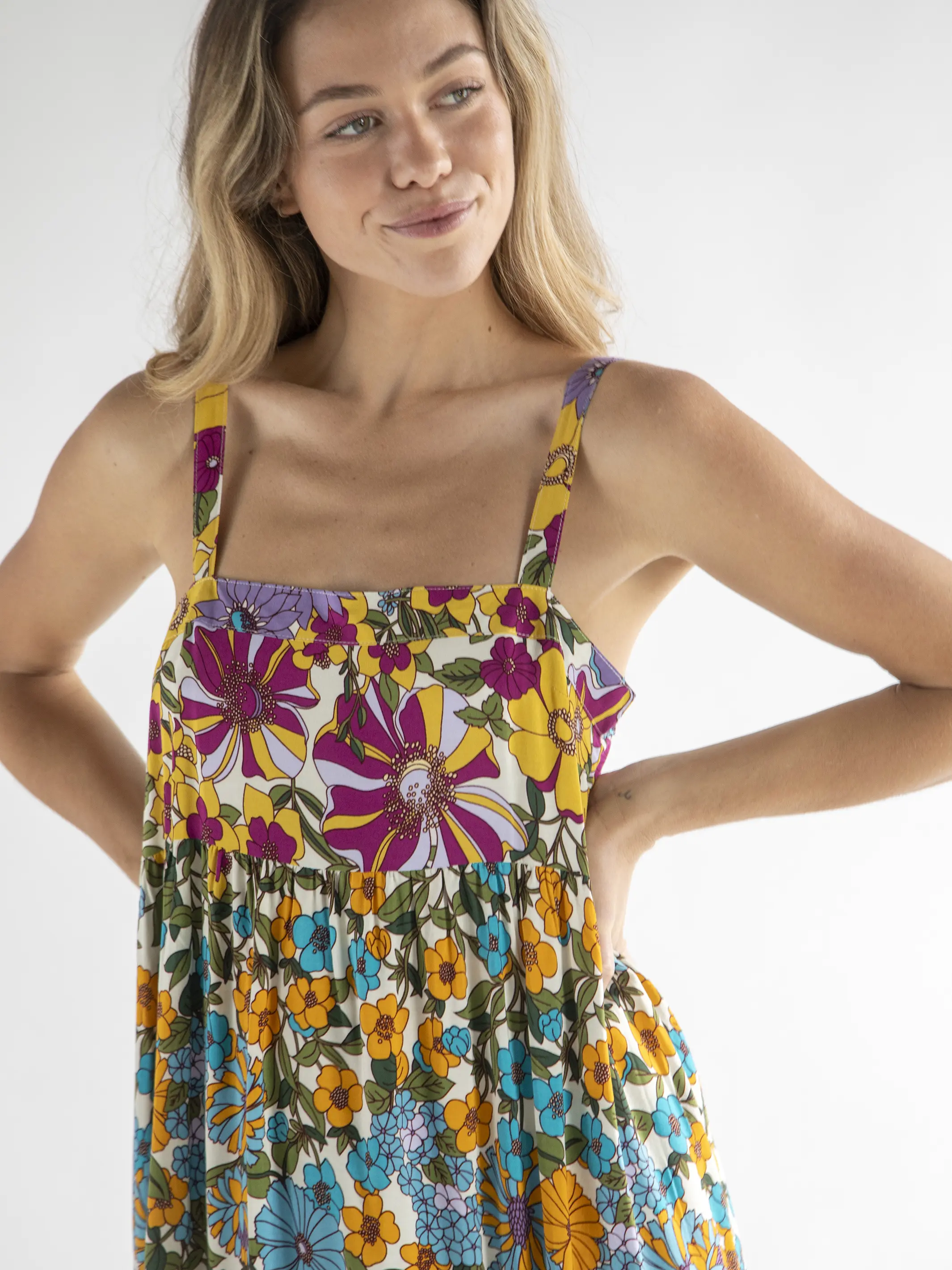 Patti Side Slit Maxi Dress - Multicolored Retro Floral - Image 3