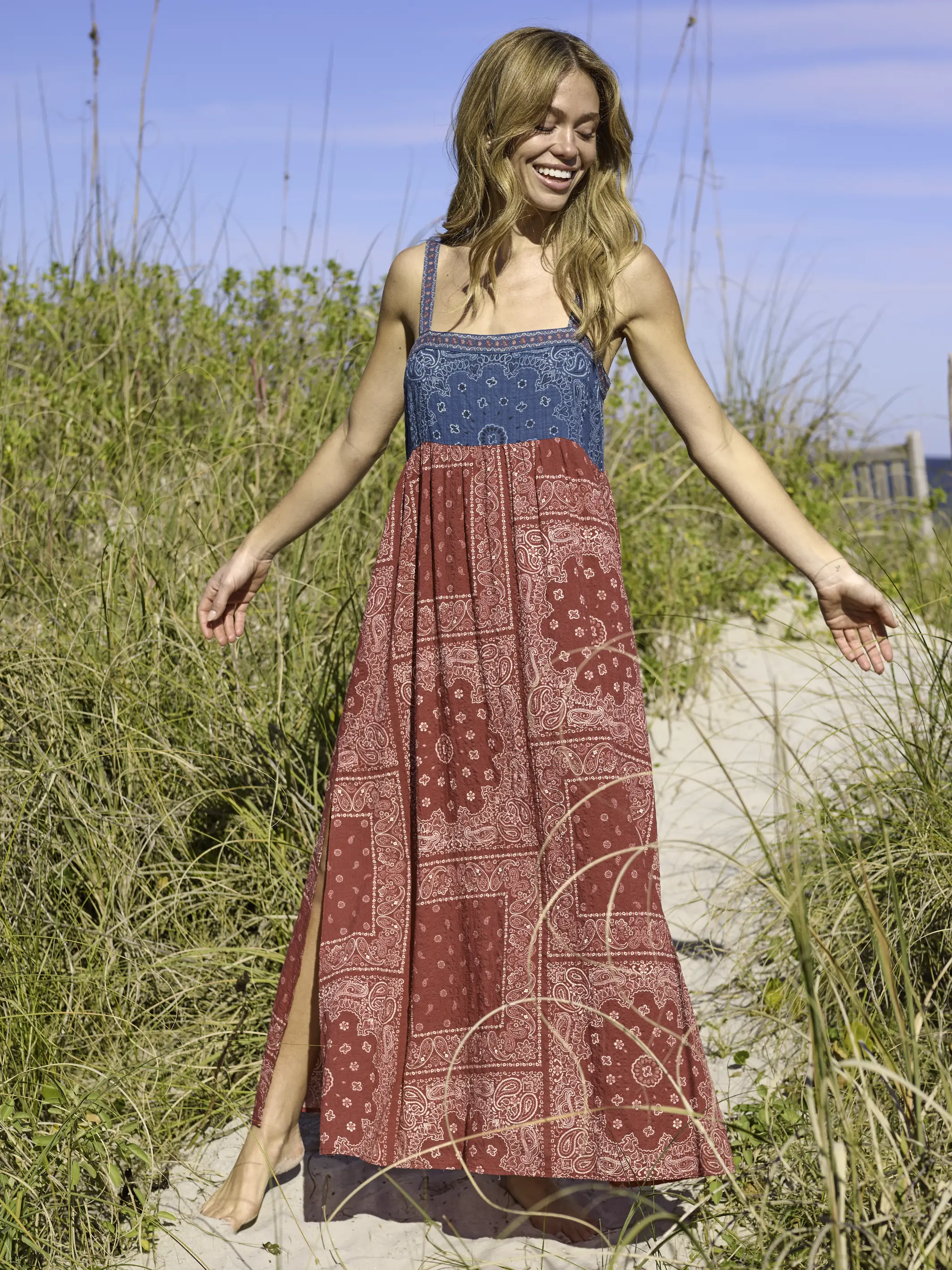 Patti Side Slit Maxi Dress - Red Bandana Scarf - Image 3