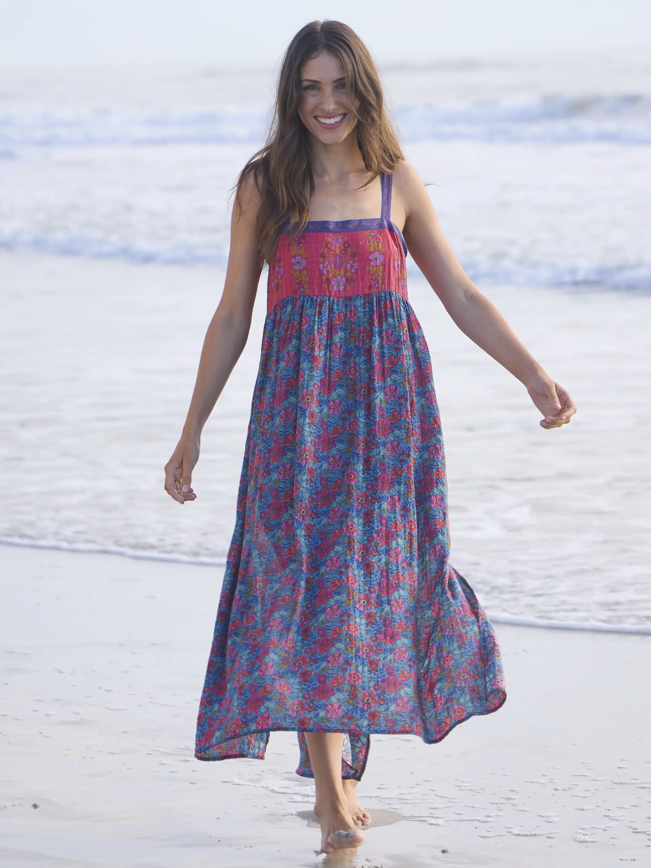 Patti Side Slit Maxi Dress - Teal Boho Border Scarf - Image 4