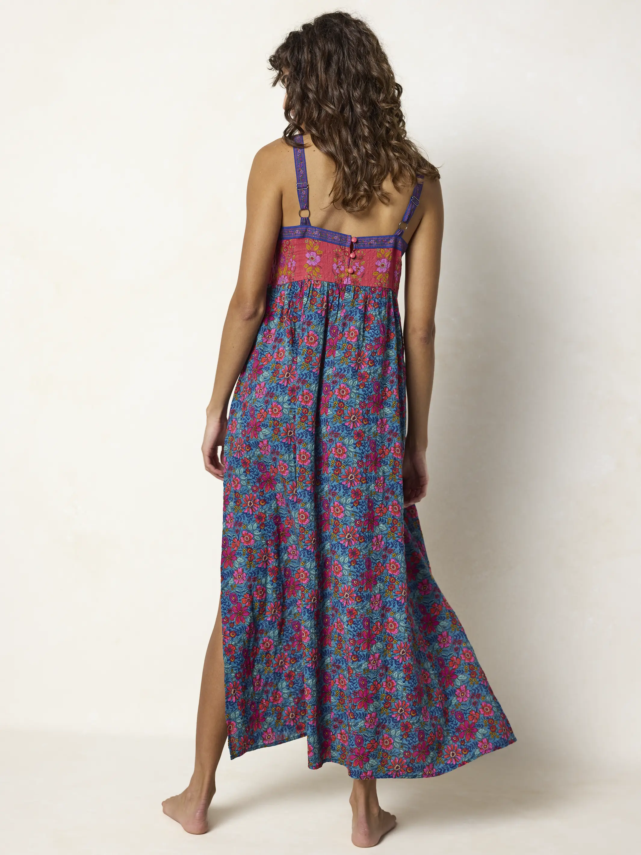 Patti Side Slit Maxi Dress - Teal Boho Border Scarf - Image 5